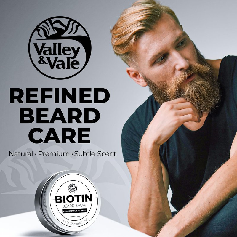 Biotin Beard Balm for Men – Made in USA – Beard Growth & Moisturizer with Castor Oil & Jojoba Oil – Organic Styling Wax for Thickening & Softening – Mustache Conditioner