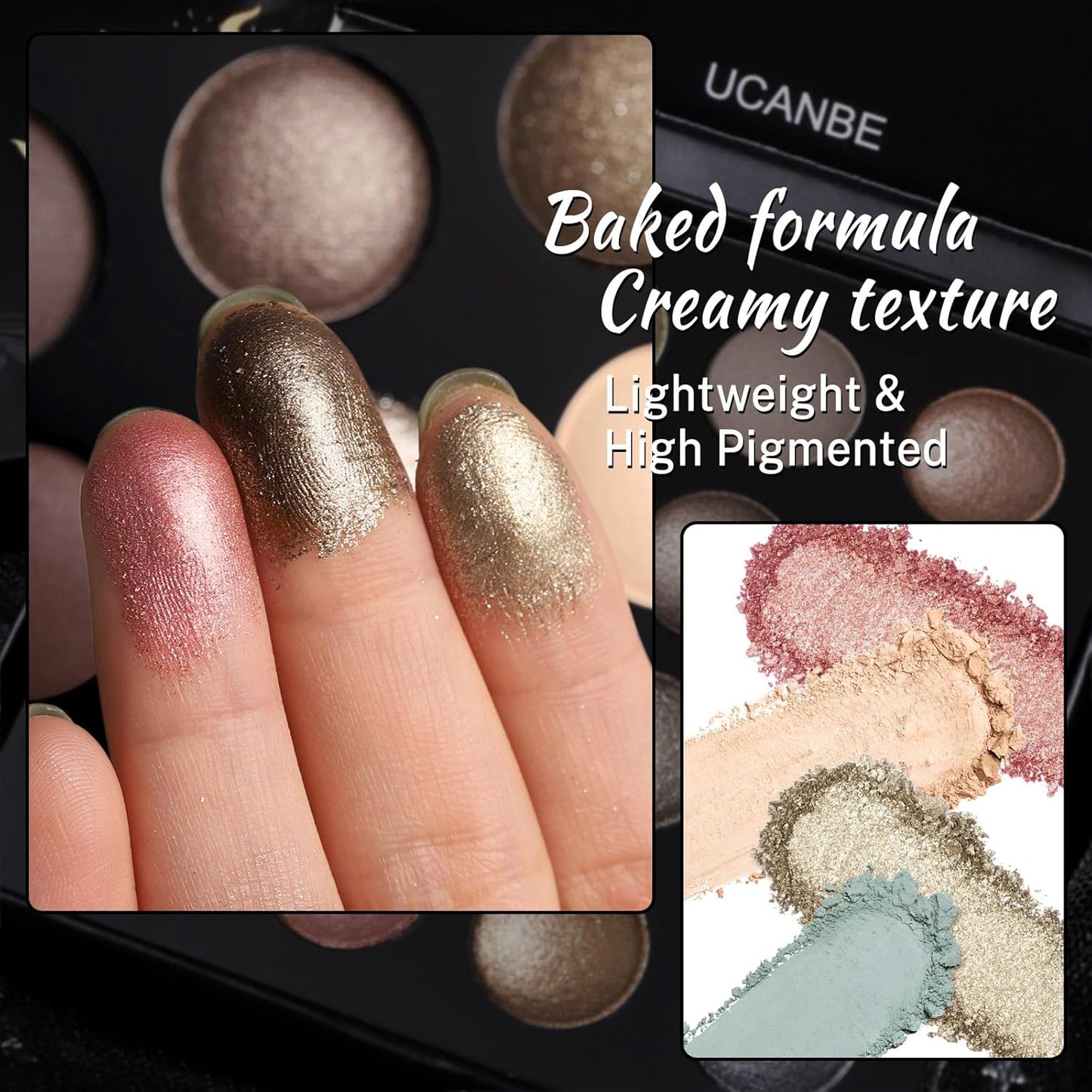 UCANBE Baked Eyeshadow Palette - 16 Highly Pigmented Nude Shades | Matte & Glitter Finish