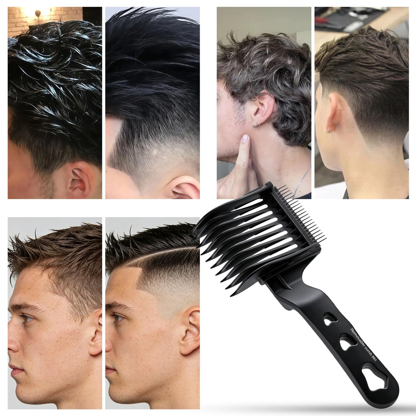 4-in-1 Detachable Blend Friend Fade Comb Set, Snap-on Interchangeable Barber Fade Comb, Pro Hair Cutting Tools for Fade, Taper & Blend, Compatible with All Hair Clippers for Home Salon for Men (Black)
