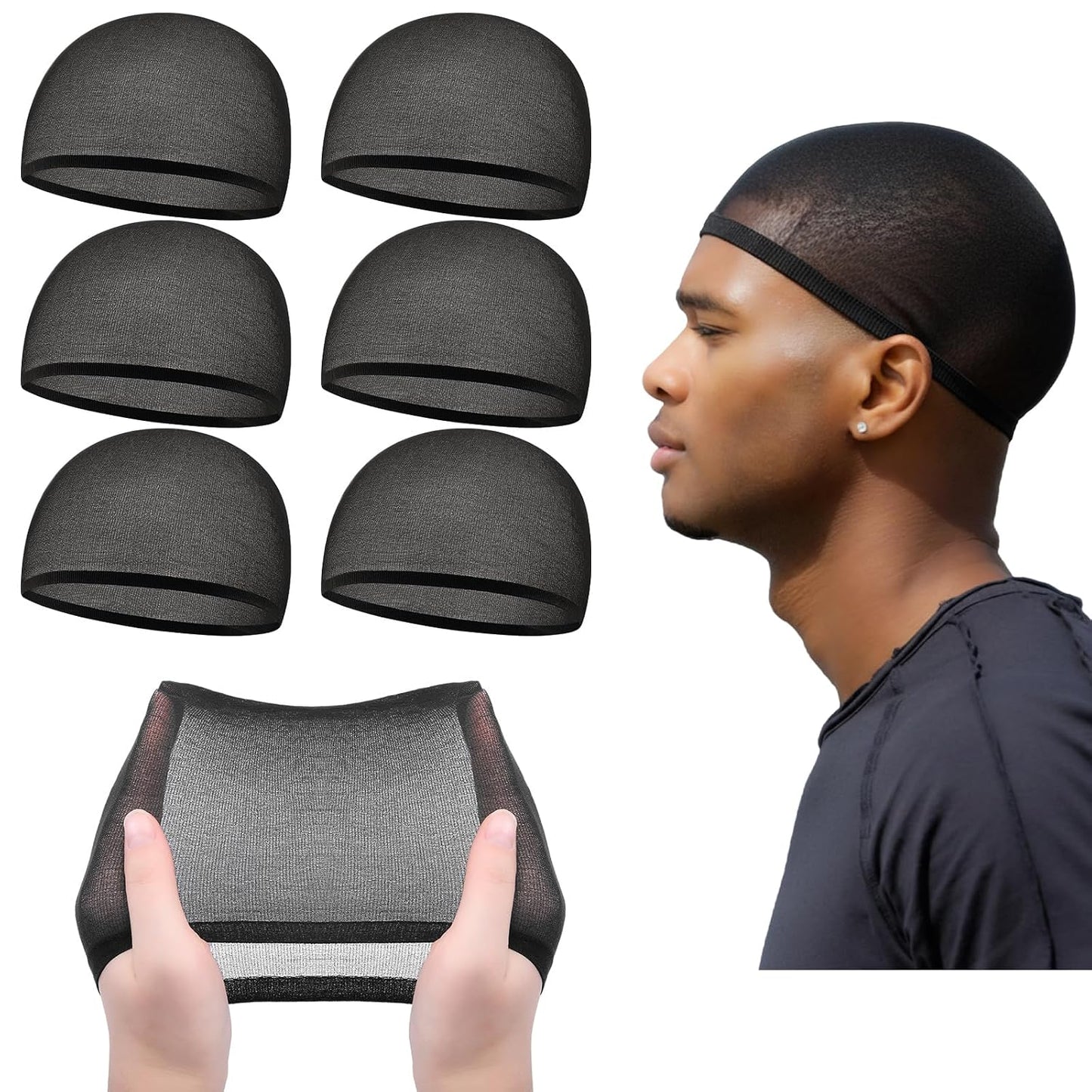 Stretchy Nylon Skull Wave Caps for Men - 10 Pcs Lightweight Beanie Set | Black