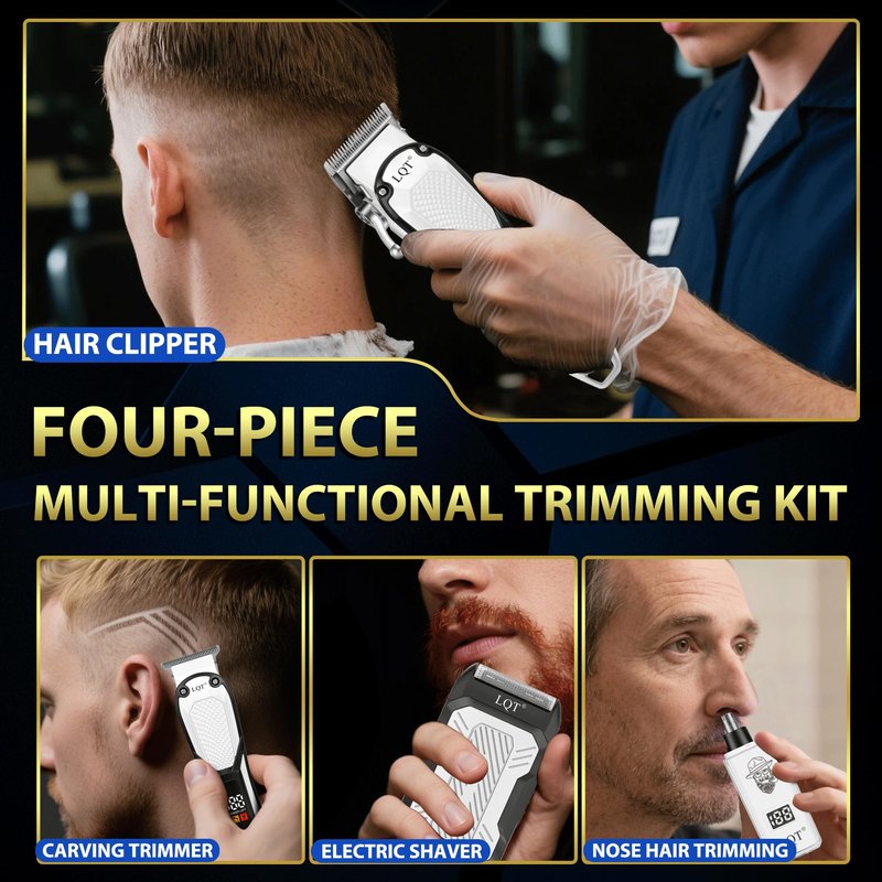 LQT Hair Clippers for Men 4 in 1 White LED Display Cordless Clippers Set Professional Electric Beard Trimmer for Men Foil Shaver Nose and Ear Hair Trimmer with Storage Bag to Son Husband Father Gifts