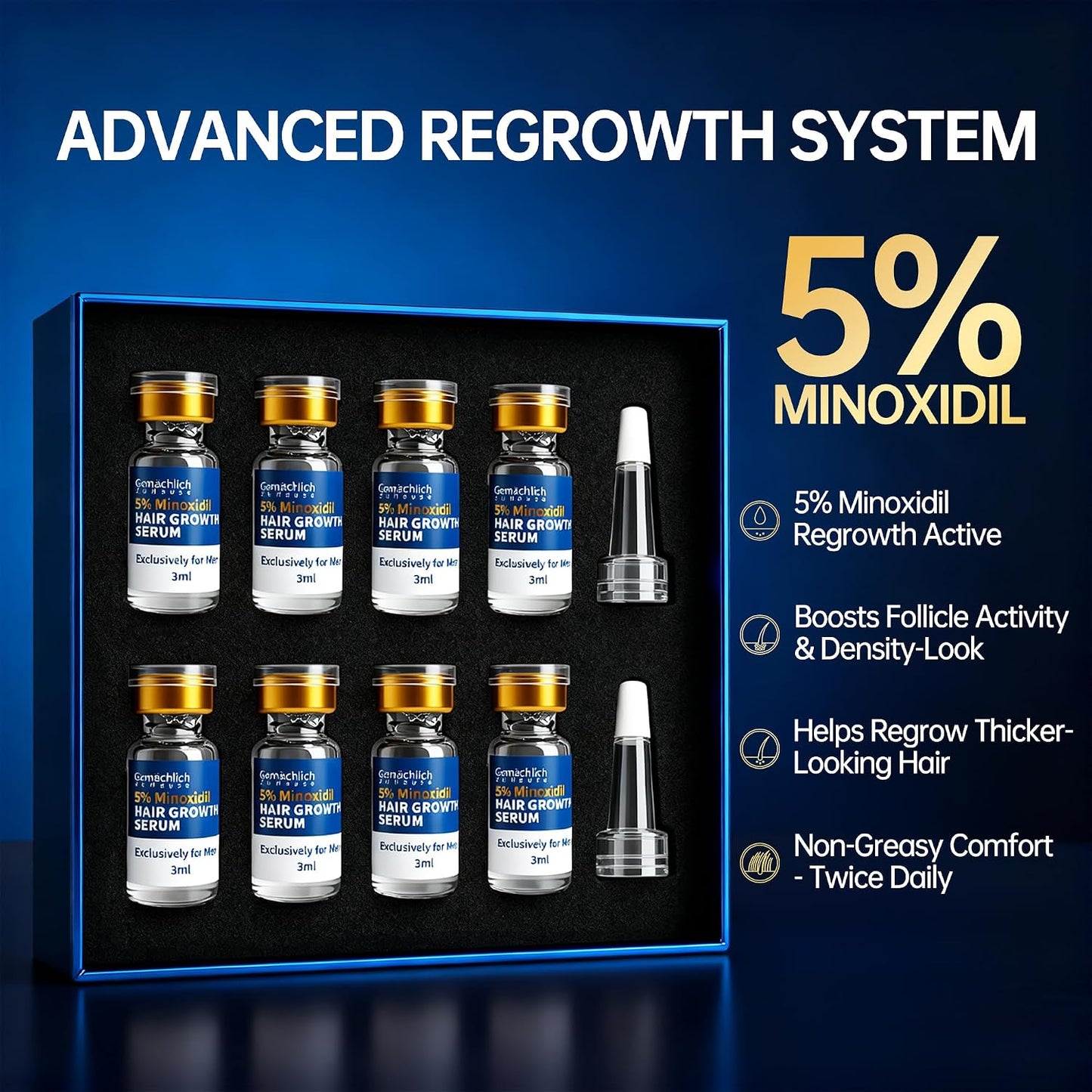 5% Minoxidil for Men - Extra Strength Hair Growth Serum with Biotin, Rosemary & Caffeine | Non-Greasy Formula for Thinning Hair