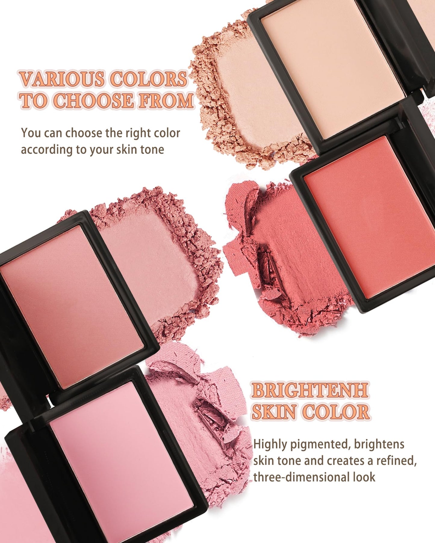 Matte Blush Powder for Cheeks,Contour Blusher Palette with Brush,High Pigment Lightweight Buildable Color, Waterproof Long-lasting Facial Makeup,Christmas Gifts for Women Girl-01# Peach Pink