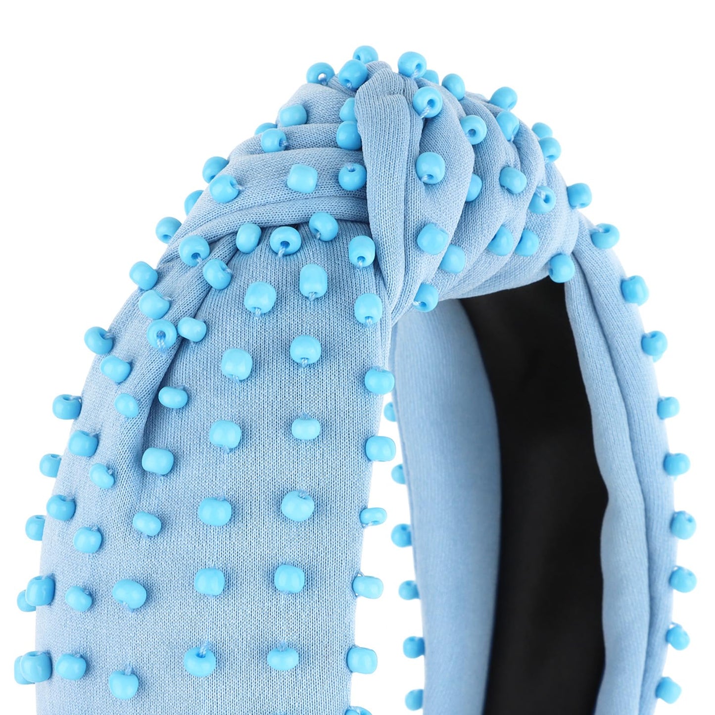 YISSION Light Blue Knotted Headband for Women - Wide Beaded Hair Hoop, Stylish Hair Accessory for Daily Wear, Parties & Casual Outfits