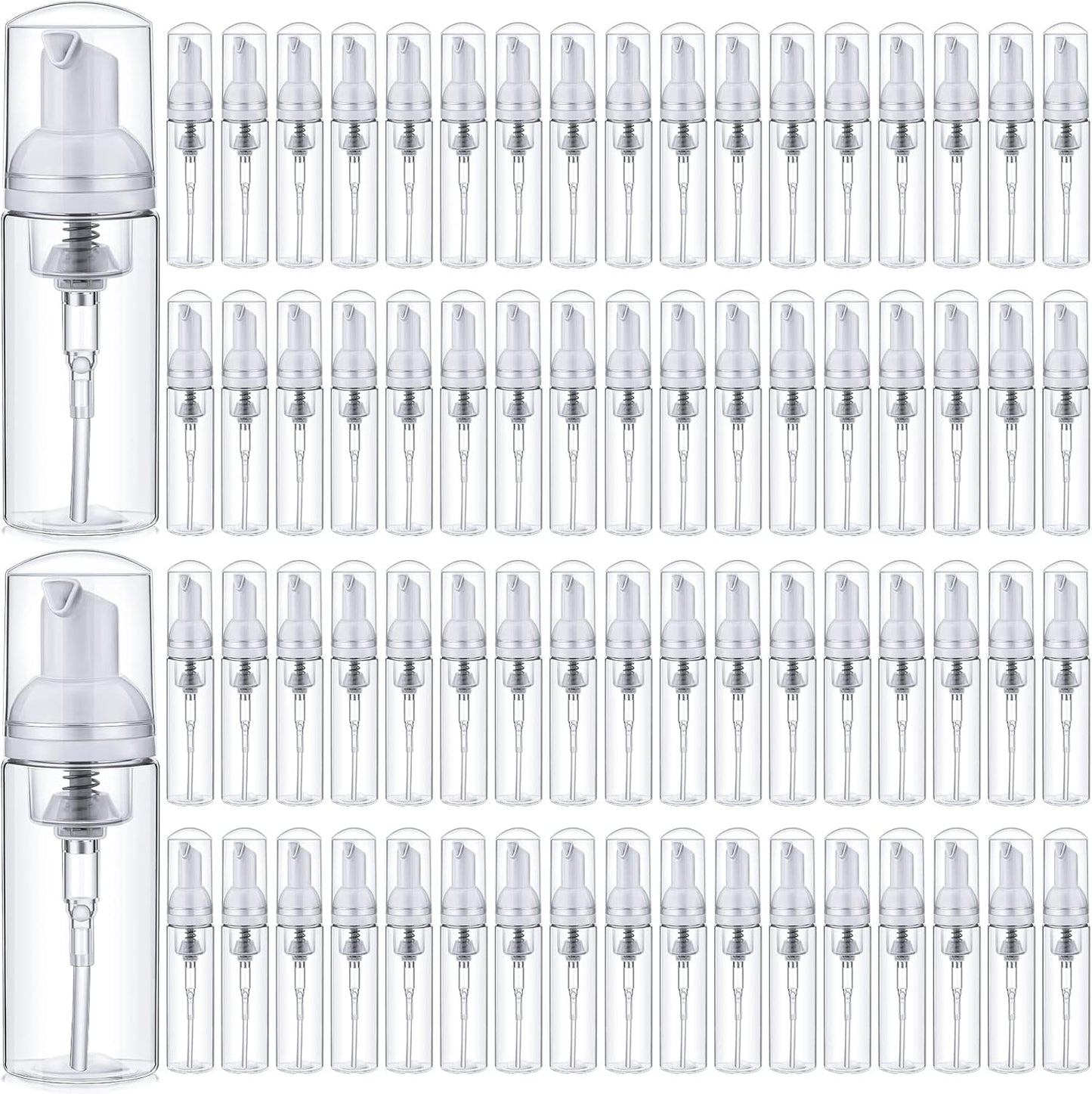 Plastic Foam Soap Dispensers - 70 Pcs Refillable 2 oz Lash Shampoo Bottles | Mini Travel Foam Dispenser (Transparent)