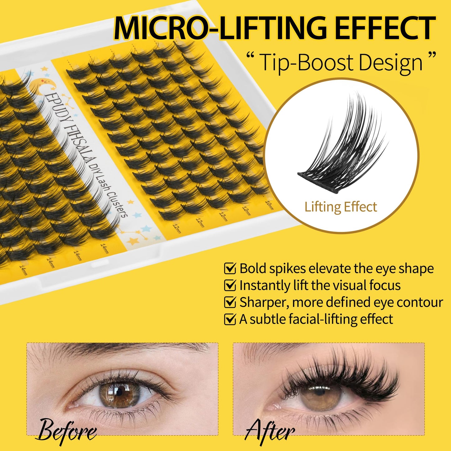 Manga Lash Clusters 10–16mm Volume Lash Clusters 180pcs with Spikes, D-Curly Thick 3D Individual DIY Eyelash Extension Kit with Lash Bond & Seal and Lash Tweezers for Bold Wispy Look EPUDY FIHSALA
