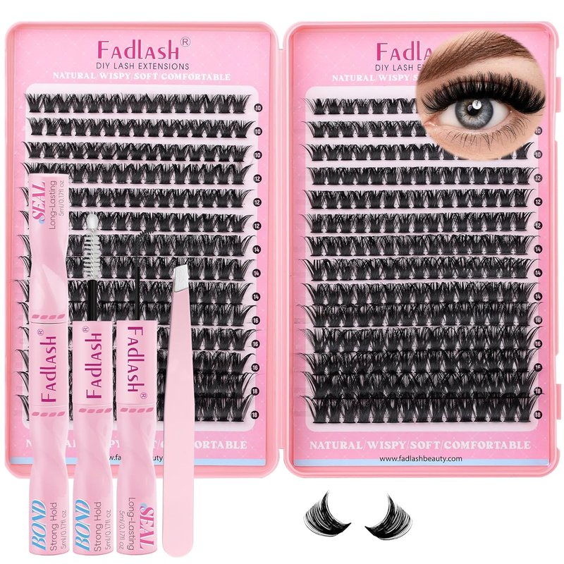 Lash Clusters Kit - 100D D Curl Eyelash Extensions with Waterproof Bond & Tweezers | Fluffy Soft 10-18mm