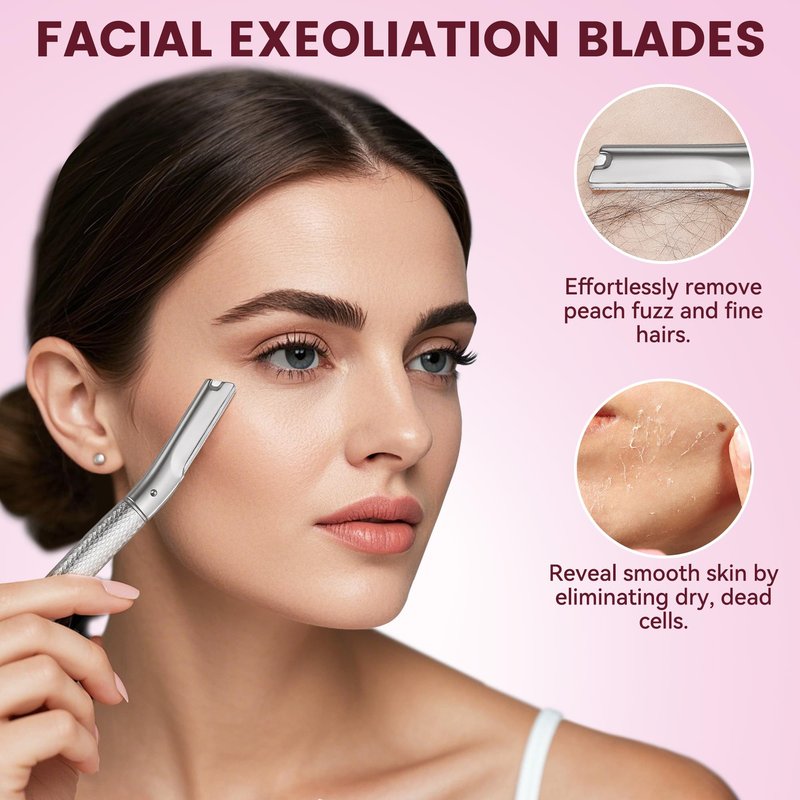 Eyebrow Razor and Face Razor for Women, Reusable Metal Handle with 12 Refill Blades and Protective Silicone Cap, Eyebrow Hair Trimmer - Silver