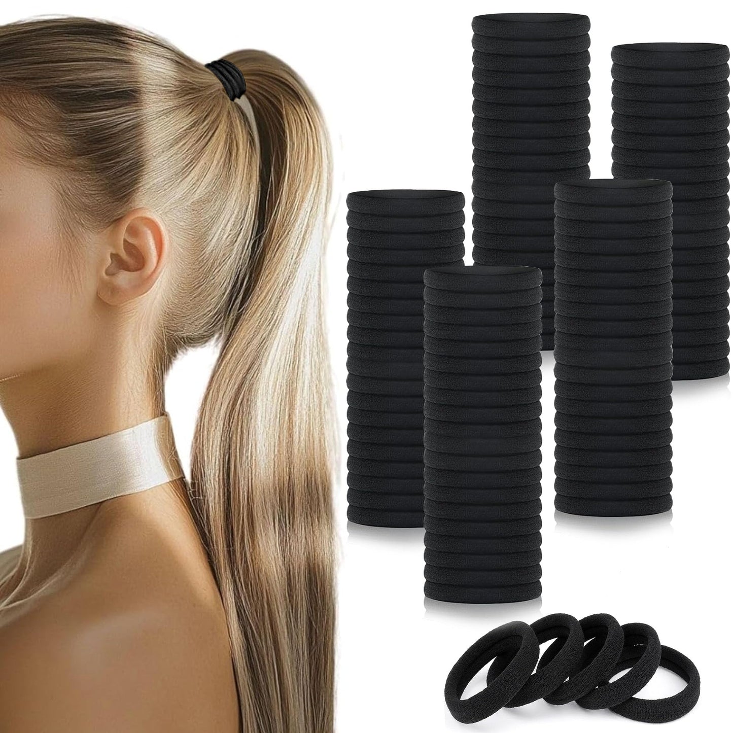 100Pcs Elastic Hair Ties, Thick Seamless Hair Bands No Damage Soft Ponytail Holders Hair Accessories for Girls Women, Neutral