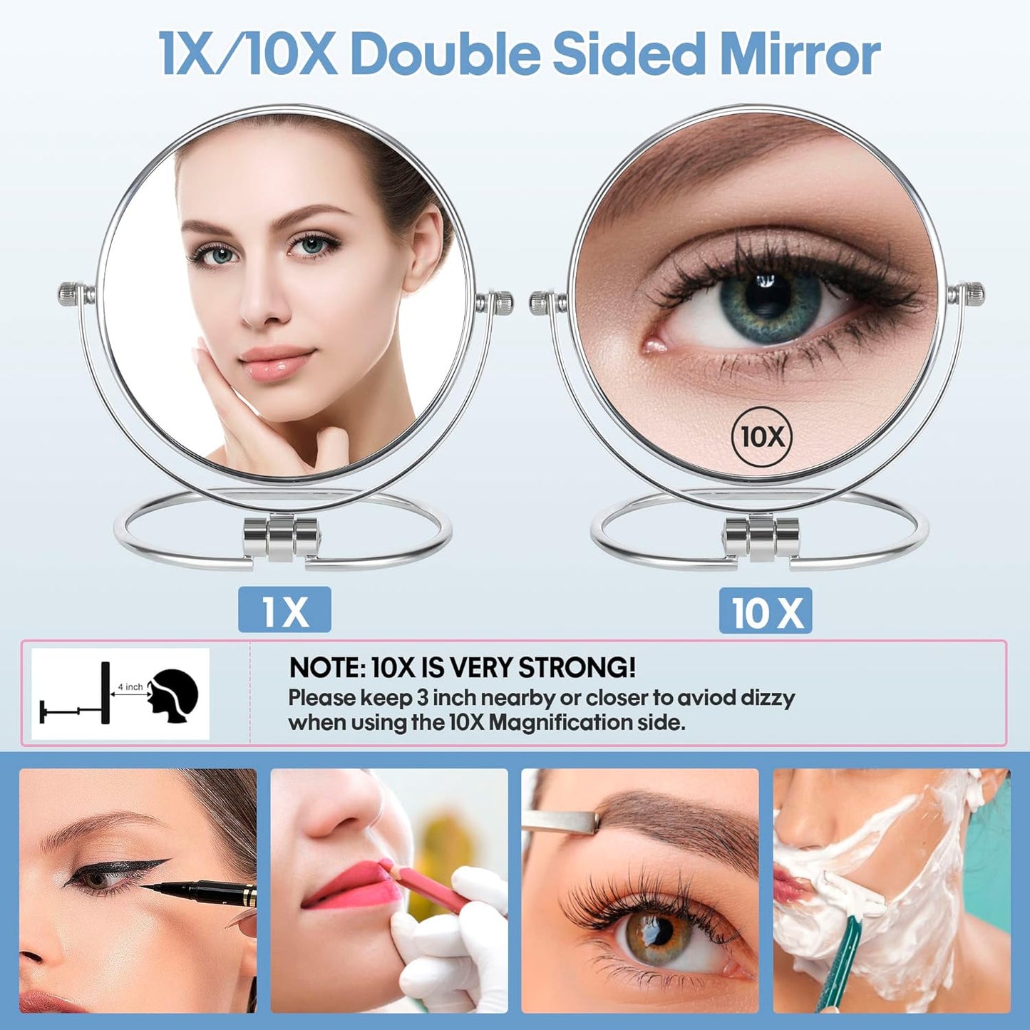 Portable Folding Travel Makeup Mirror - 1X/10X Magnifying Double-Sided 360° Swivel | Handheld & Wall Hanging Design, Includes Travel Storage Bag