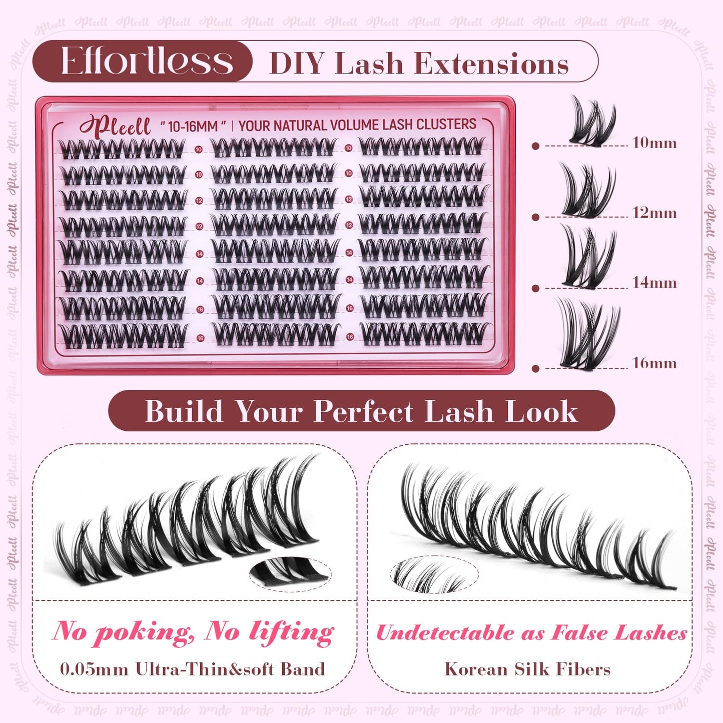 Flaunt Lash Clusters Wispy Eyelash Clusters 10-16mm Volume Cluster Eyelash Extensions Faux Mink D Curl Lashes Clusters Spider Individual Lashes Extensions with Wide Band by Pleell