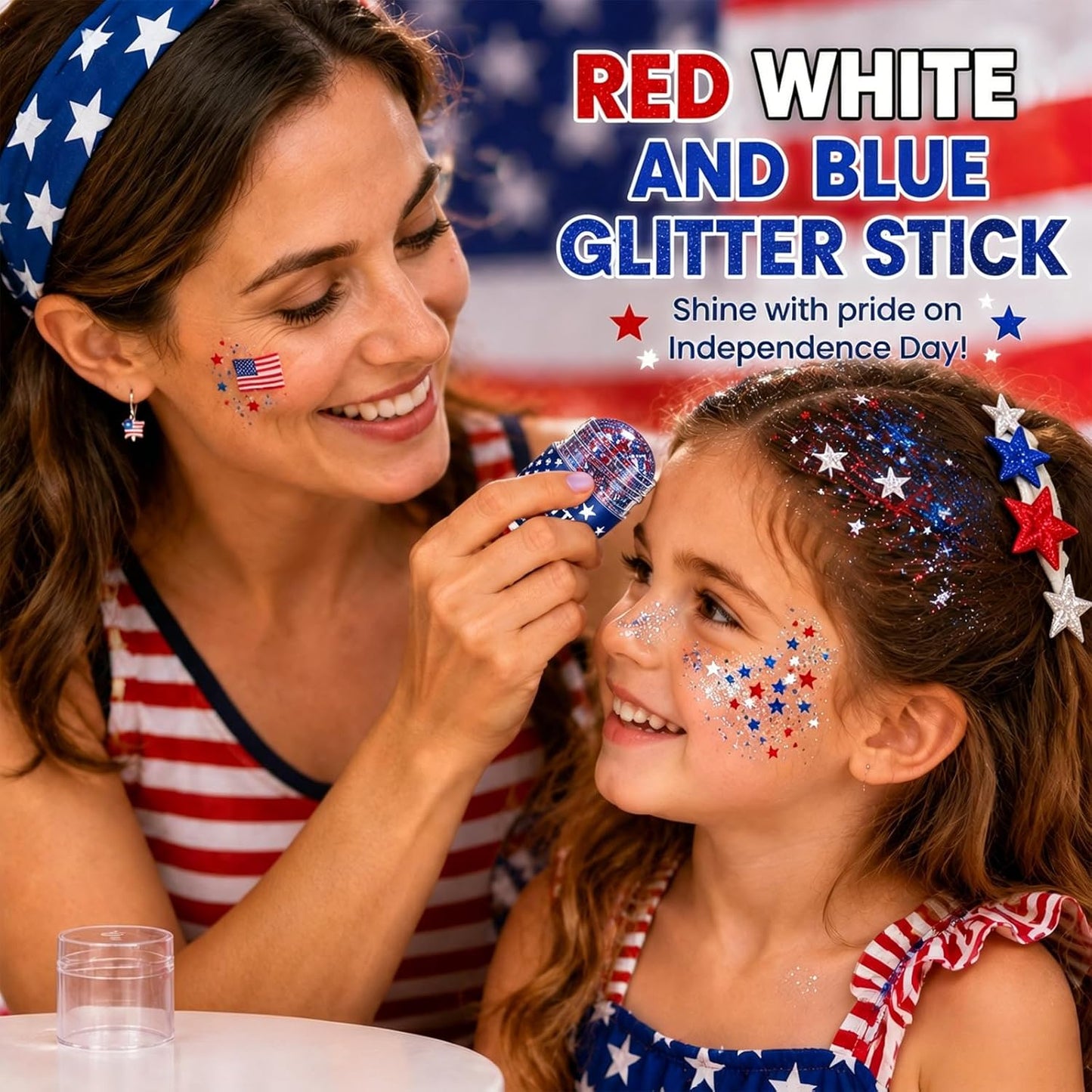 Patriotic Body Glitter Stick - Red, White & Blue Waterproof Glitter for 4th of July | Perfect for Hair & Face