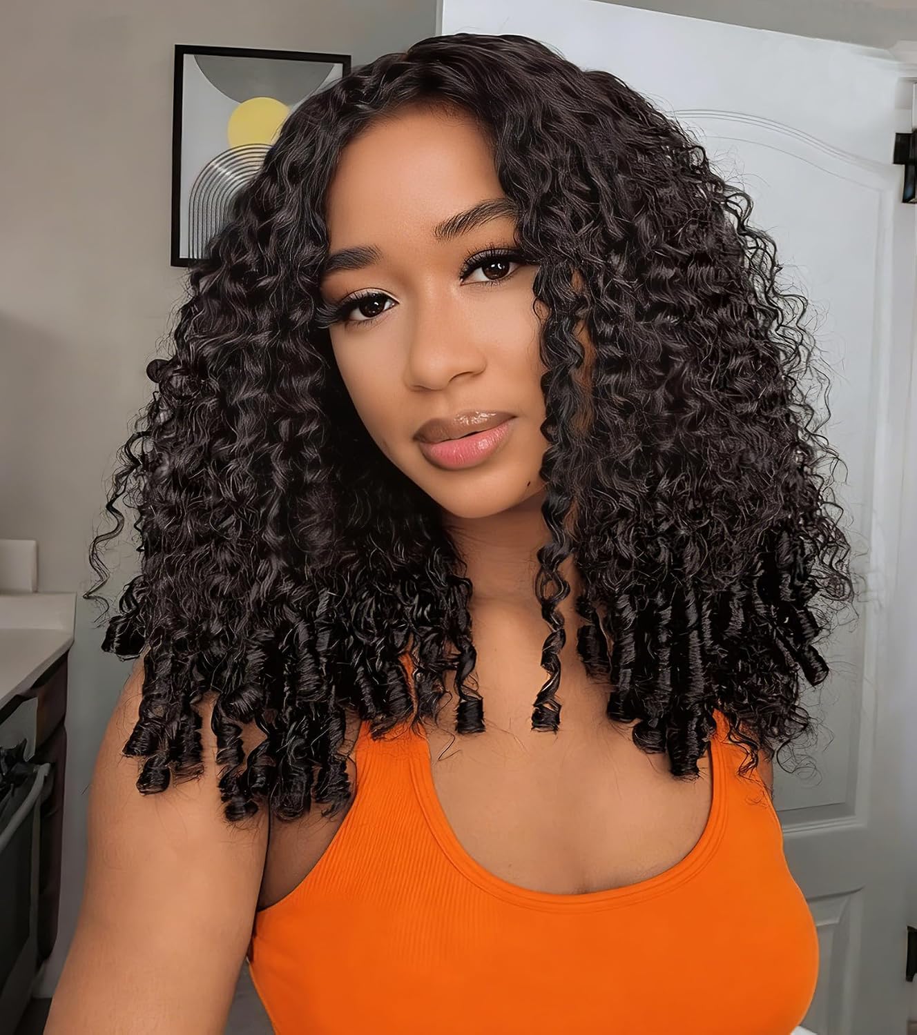 Burmese Curly Half Wig - 200% Density Human Hair | 14-Inch Glueless Flip Over for Black Women