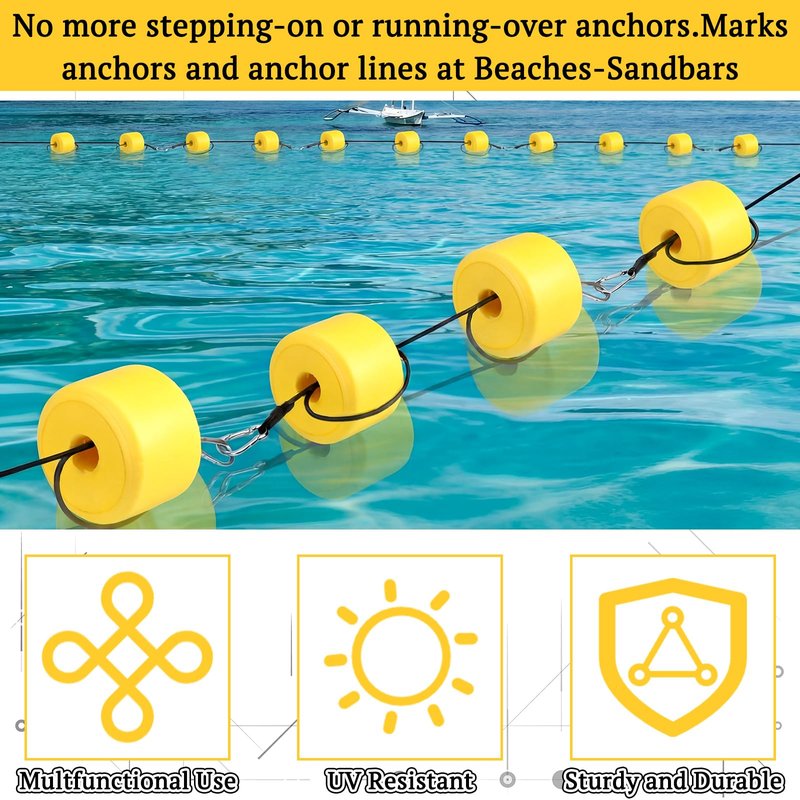 Konohan 8 Pcs Deep Water Fishing Float 3.3 x 2.2 Inch Marker Buoys Rope Floats Marine Fishing for Trail Markers Kayak Crabbing Trail Dock Swim Pool(Yellow)
