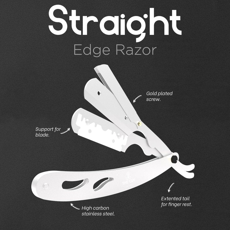 The Cut- Factory- Straight Razor with 20 Pack Platinum Treet Single Blade Razors for Men- Professional Barber Straight Edge Razor for Close Shaving 100 Percent Stainless Steel, White