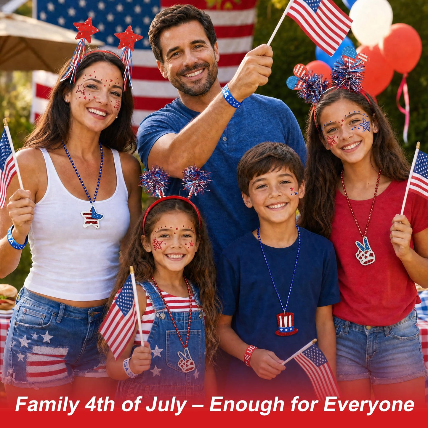 VOCOSTE 16Pcs Red White and Blue Accessories, 4th of July Accessories for Family Groups Memorial Day Party Favors Supplies, Include Patriotic Headband Necklaces Wristband USA Flag Star Face Gems