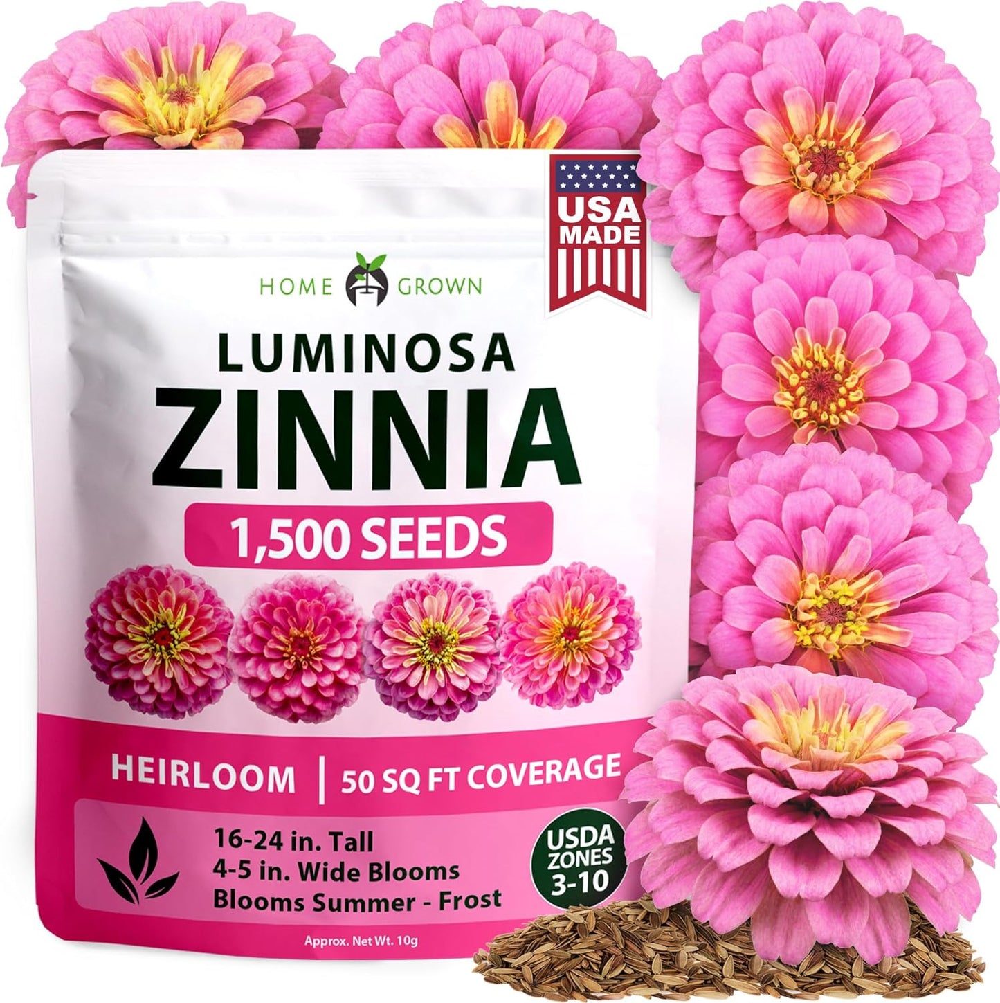 Zinnia Dahlia Seeds Pack - Non-GMO 524 Flower Seeds for Vibrant Pollinator Gardens | Easy-to-Grow Outdoor Blooms