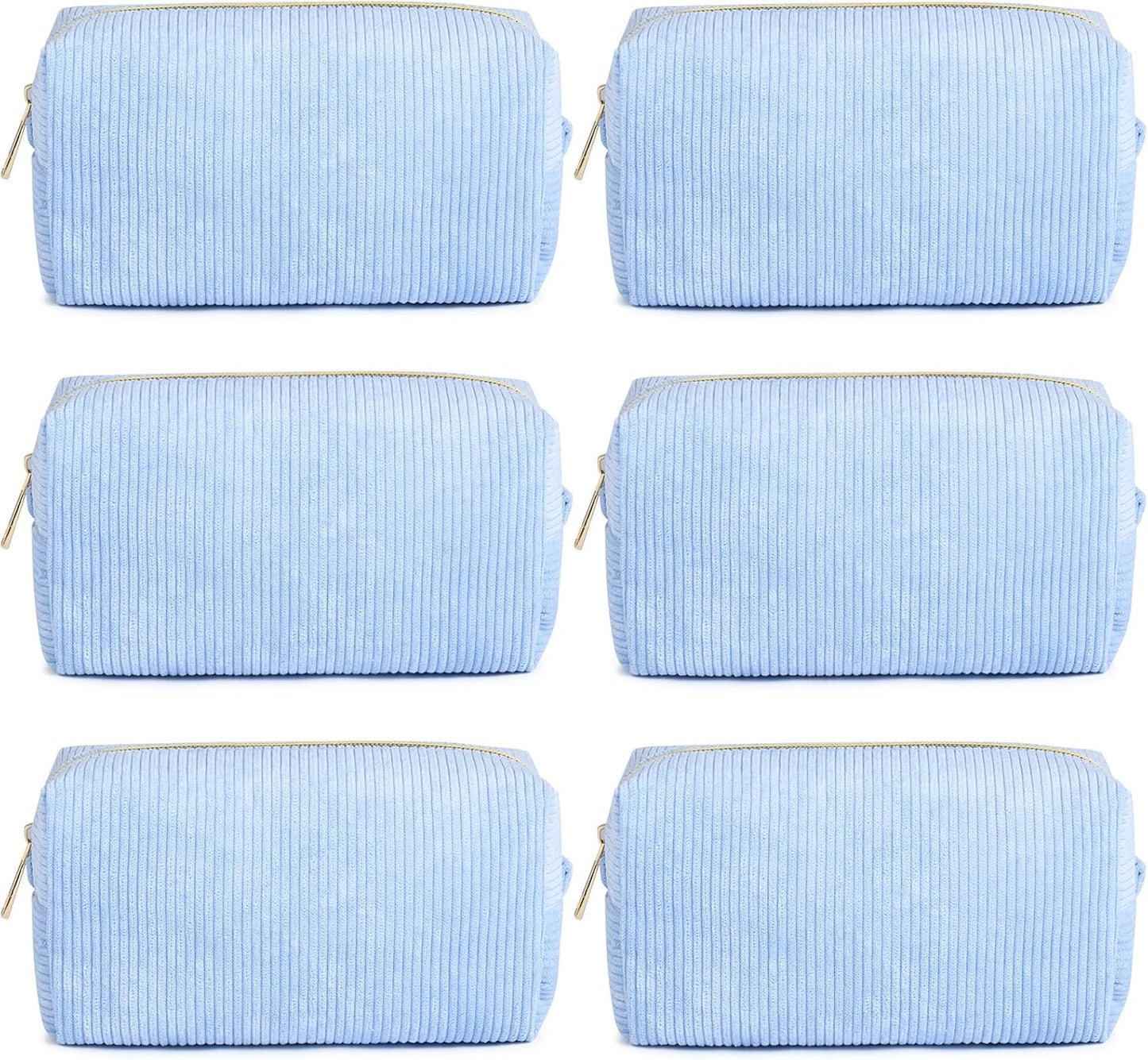 Bridesmaid Proposal Gifts - 6PCS Corduroy Blue Makeup Bags | Wedding Party Favors & Toiletry Organizers