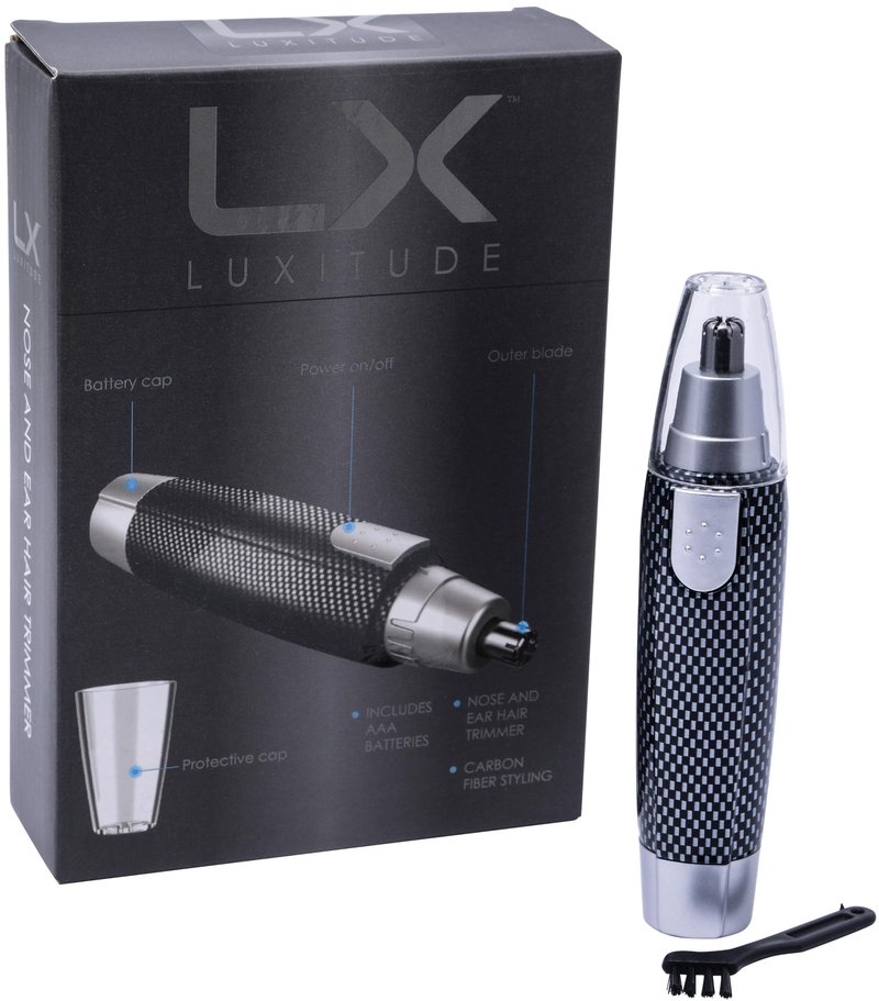 Luxitude Precision Ear & Nose Hair Mens Grooming Trimmer - All-in-One Cordless Design, Steel Blades & Carbon Fiber Finish