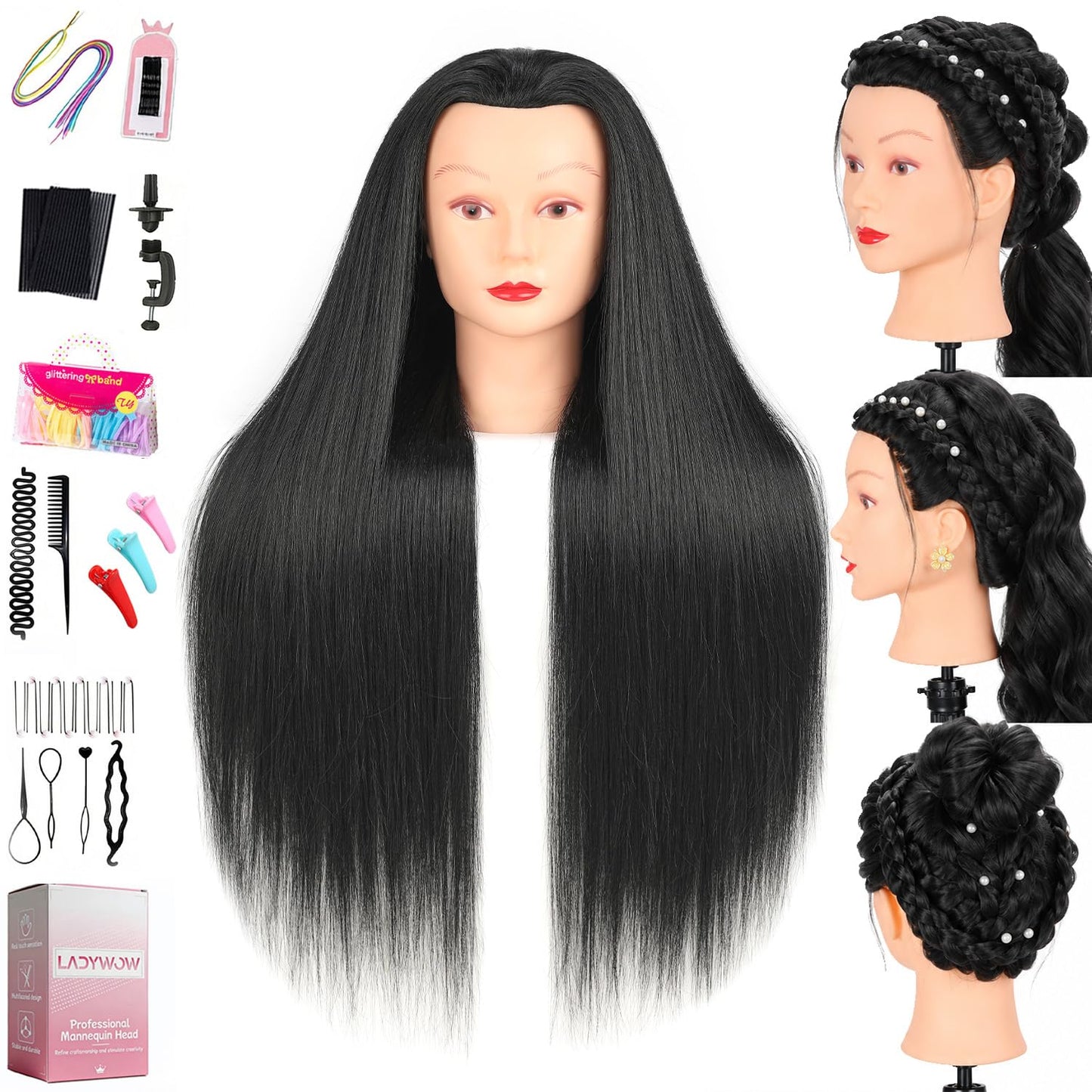 Mannequin Head - 80% Human Hair for Hair Styling Practice | Curling, Braiding, Cutting - 28 Inch with Table Clamp Stand