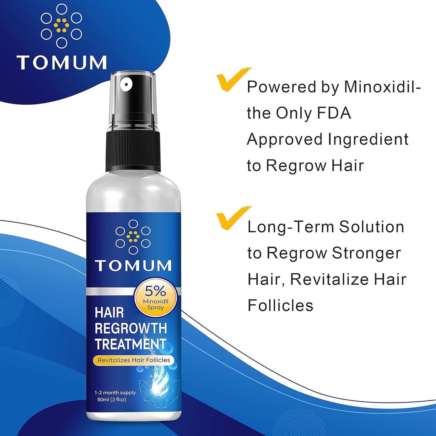 Minoxidil Hair Growth Treatment - 5% Topical Spray for Men & Women | 60ml, 2-Pack for Thicker, Stronger Hair