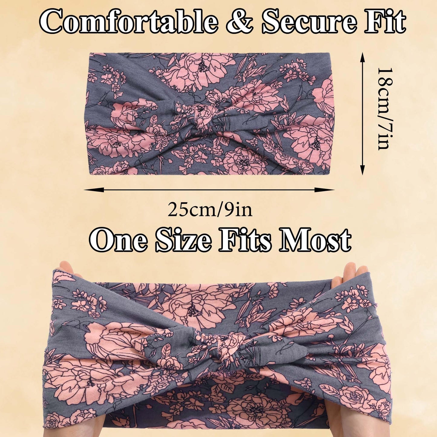 FARSYOD Headbands for Women Floral Boho Bandana Head Bands Wide Head Wraps Knotted Bow Hair Scarf Headband Non Slip Turban Fashion Hair Bands Cute Bandanas For Women Girls 4 Pack