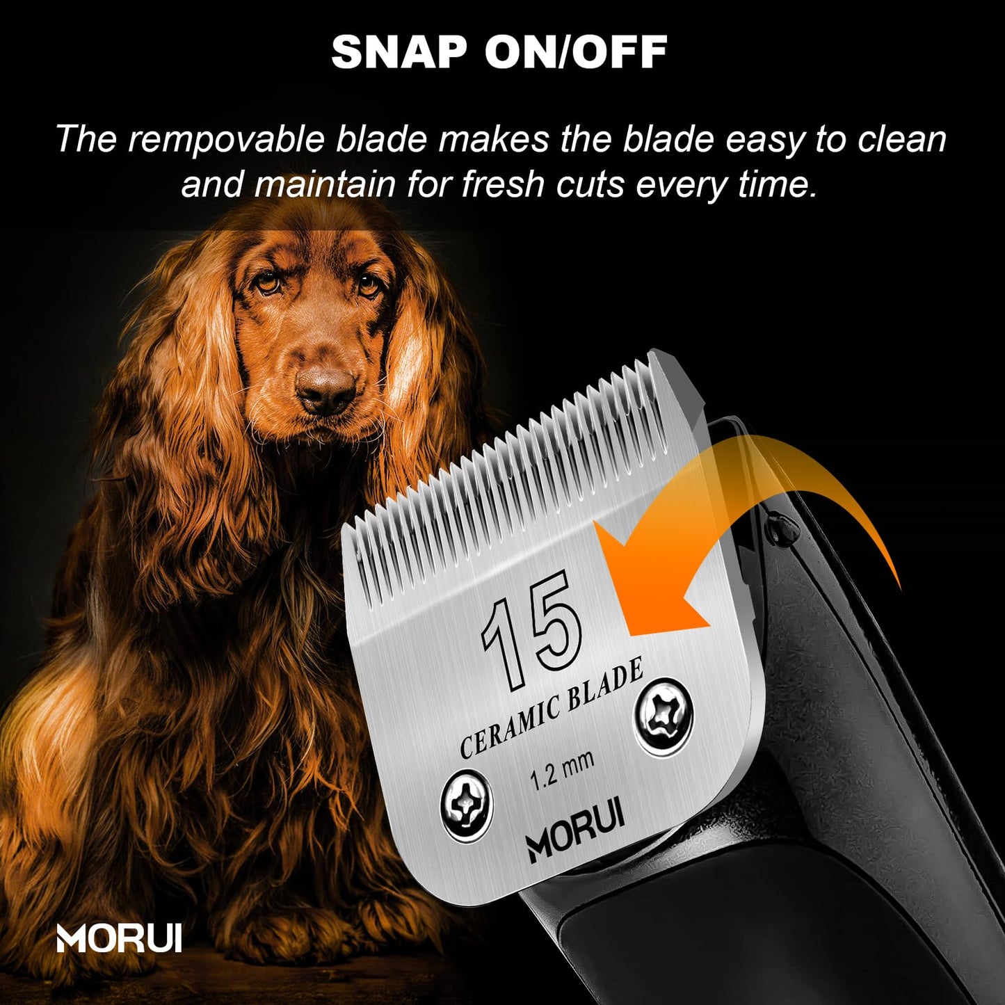 morui Pet Dog Grooming Clipper Replacement Blade，Detachable Ceramic Blade，Compatible with Most Andis,Oster A5 Wahl KM Series Clippers Size 15 Cut Length 3/64"(1.2mm)