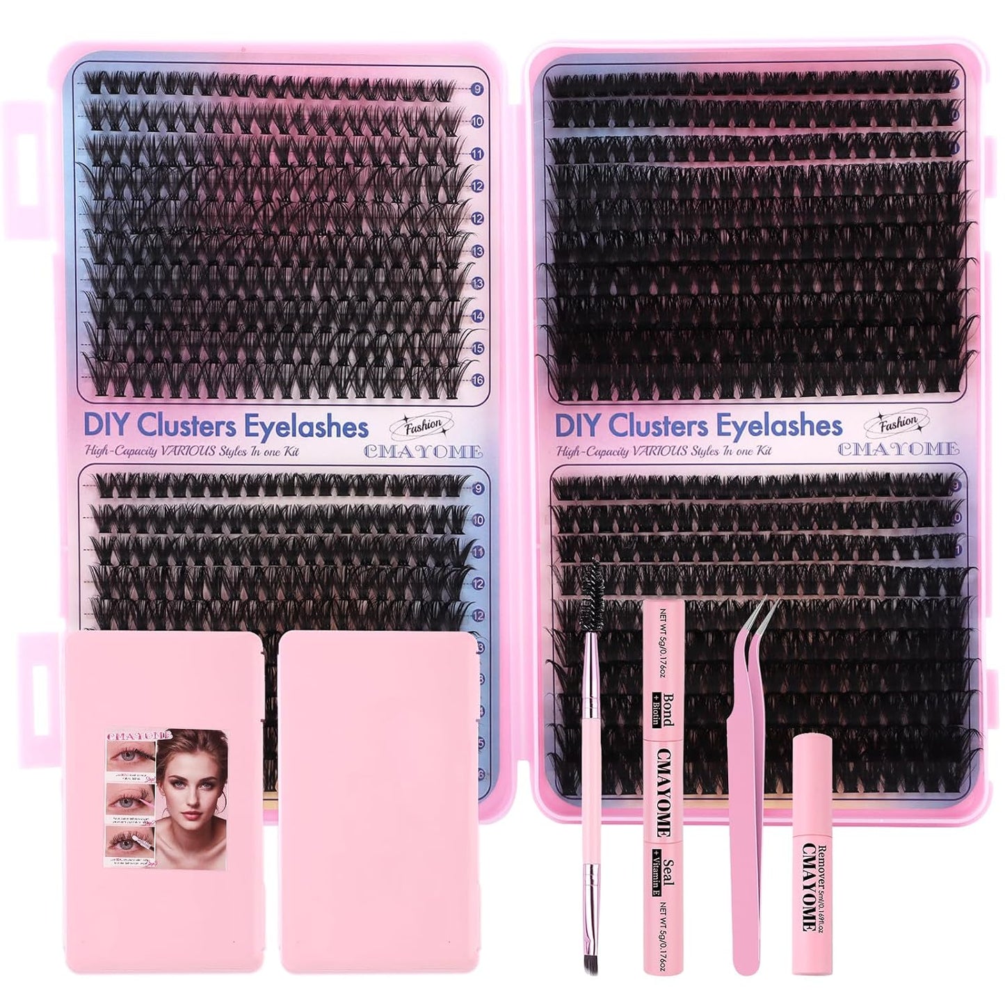 Lash Extension Kit - 50D 60D 80D 100D Individual Lash Clusters with Bond, Seal & Tweezers | 800 Pcs Set