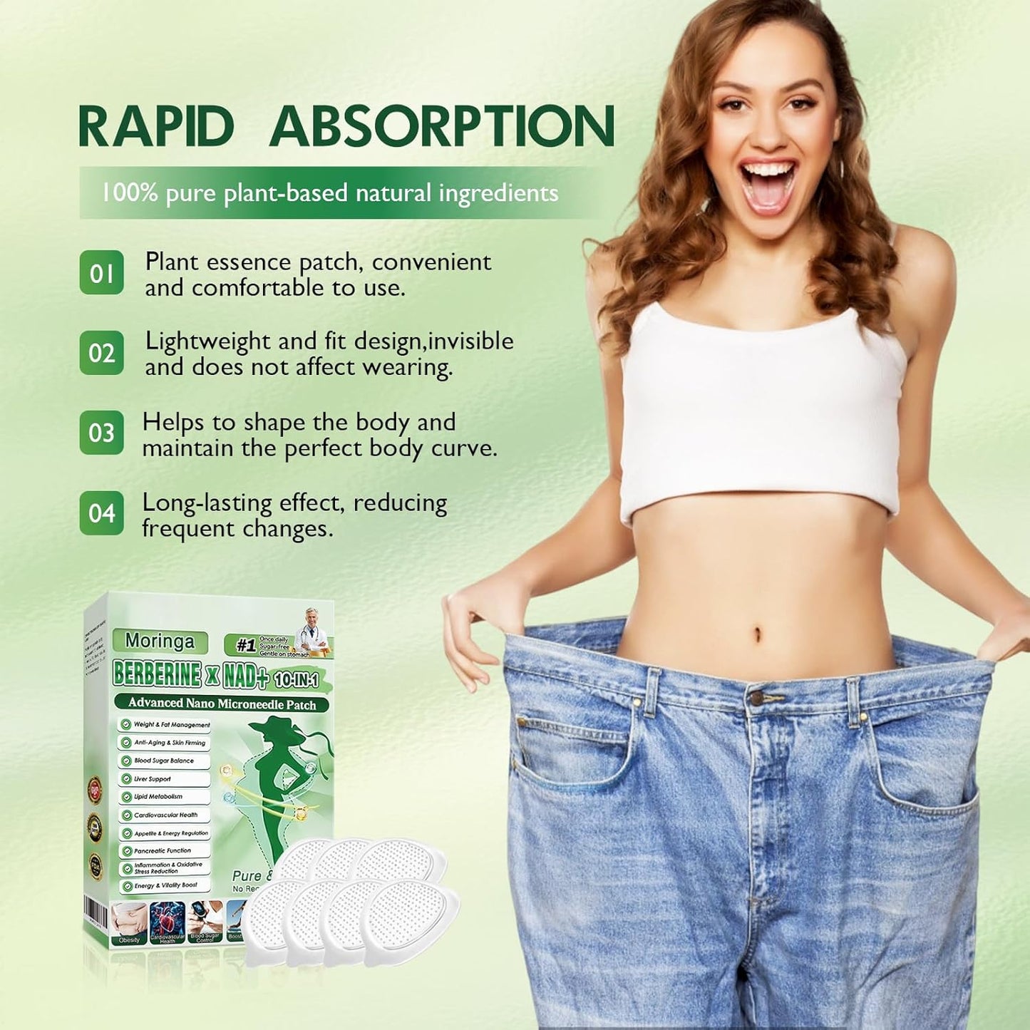 Moringa 10-in-1 Nano Microdarts Patch - Advanced Natural Body Patches for All Skin Types | 3 Pcs