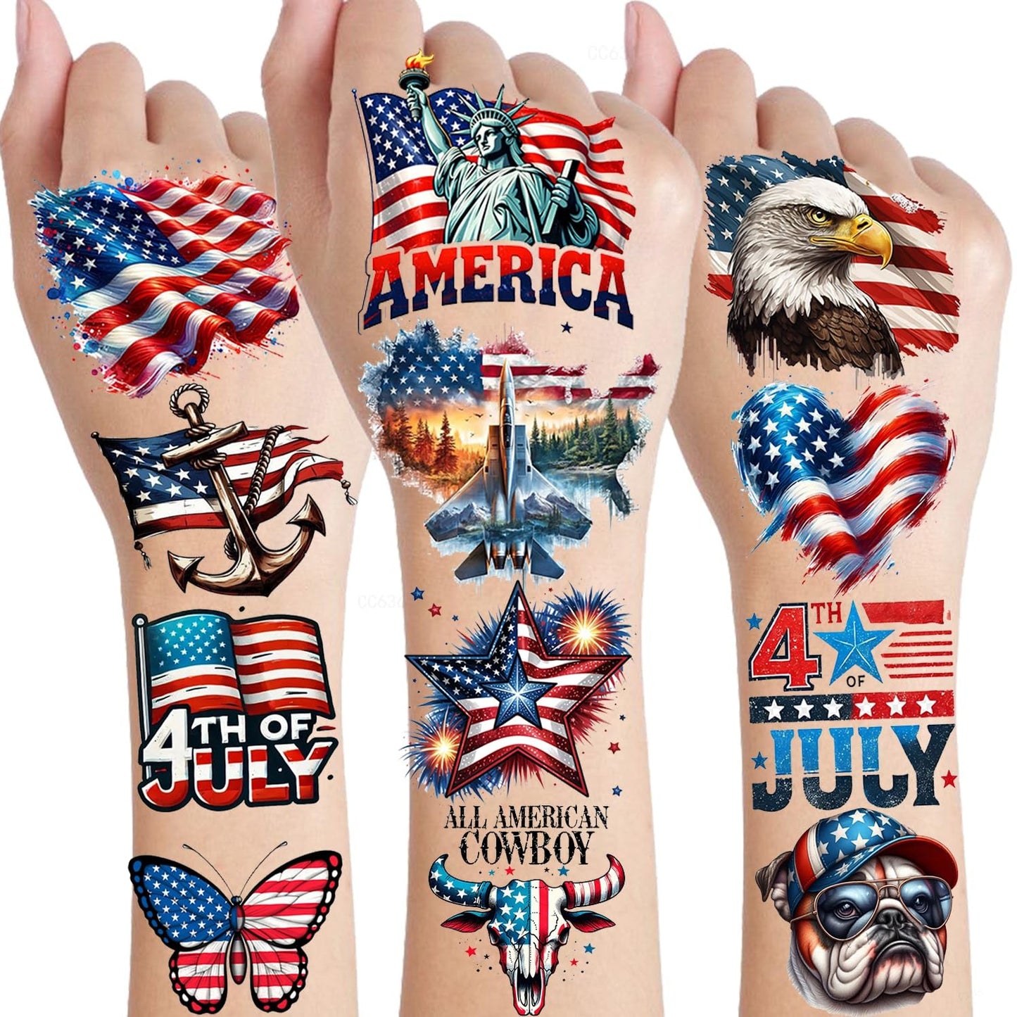 Fourth of July Temporary Tattoos - 49 PCS American Patriotic Stickers | Red, White & Blue USA Flag Designs