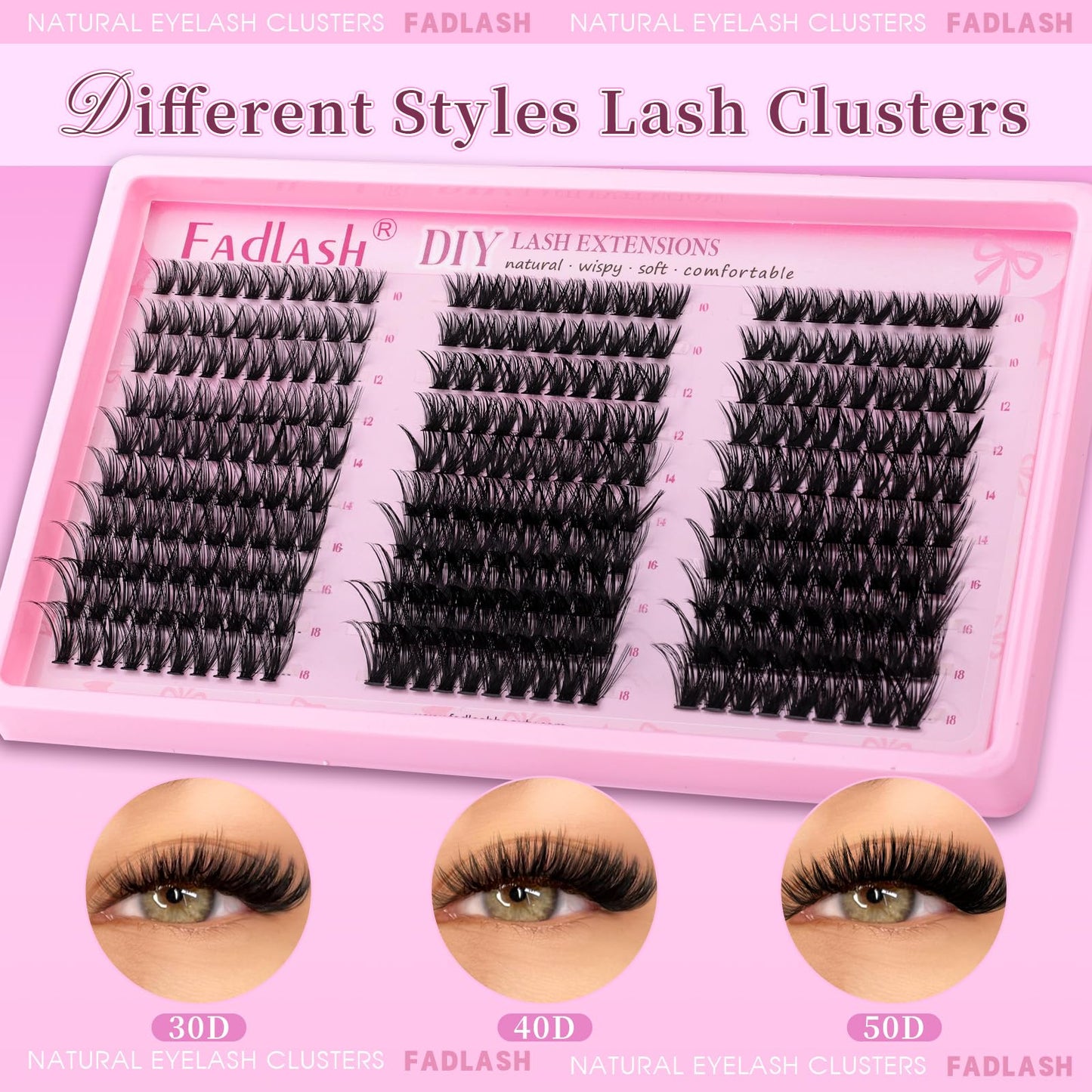 Eyelash Clusters Fluffy Lash Clusters 30D+40D+50D with Soft Thin Band D Curl DIY Cluster Eyelash Extensions 10-18mm Natural Wispy Individual Lashes for Beginners at Home by FADLASH (30D+40D+50D)