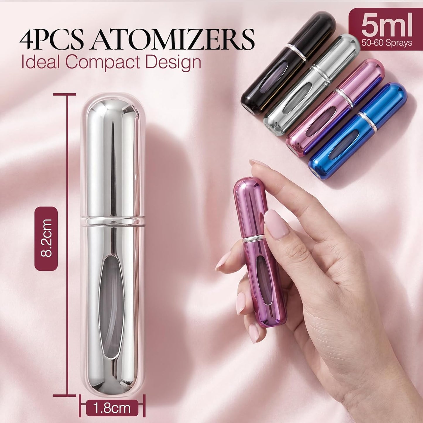 Refillable Travel Perfume Bottle - 5ml Leakproof Atomizer Sprayer | Portable Colors: Blue, Black, Pink, Silver