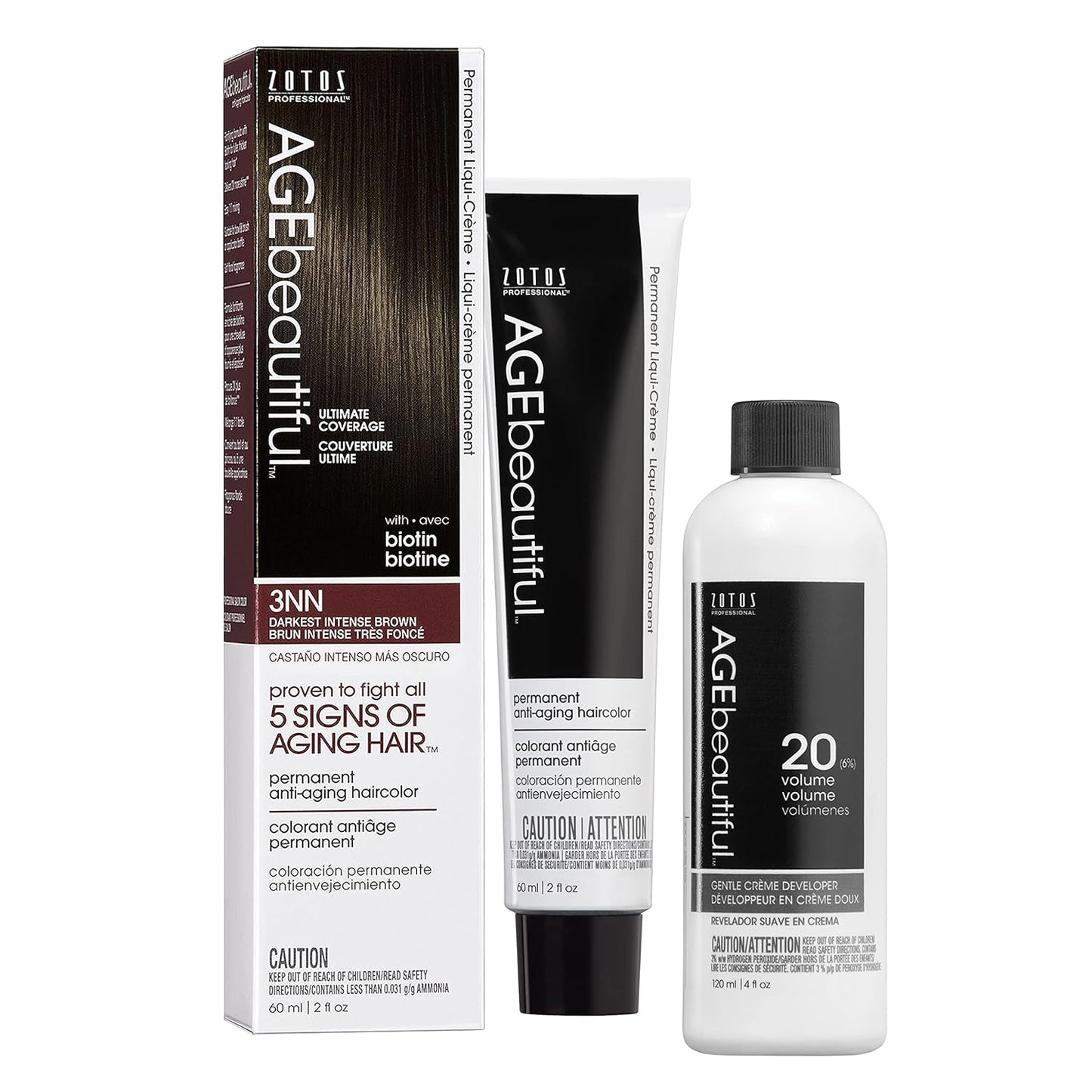 AGE Beautiful Permanent Hair Color Cream - 100% Gray Coverage Hair Dye with Biotin for Fuller, Thicker Hair | Professional Salon Quality