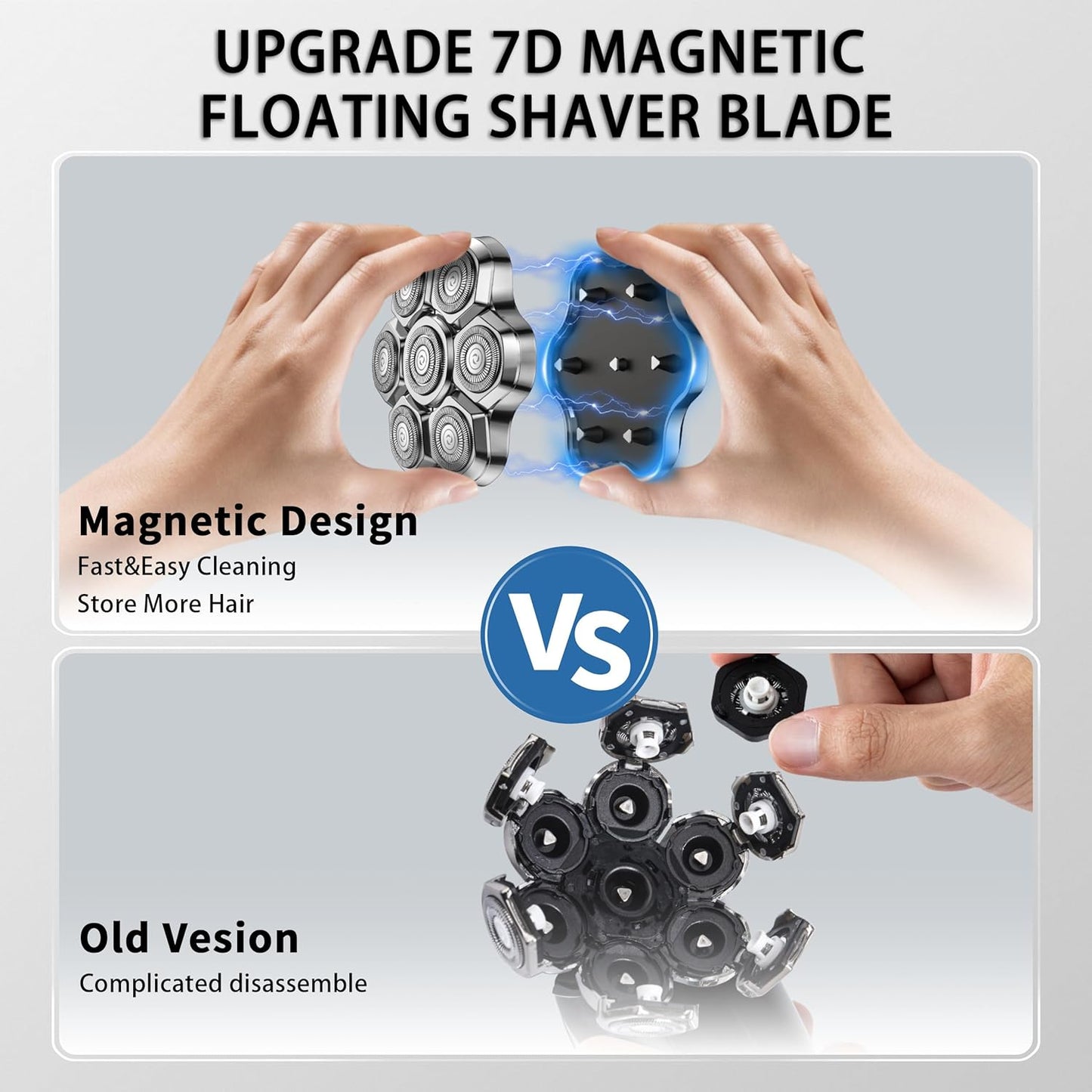 Magnetic 7-Blade Head Shaver Replacement Heads | Compatible with Freebird & Other Brands