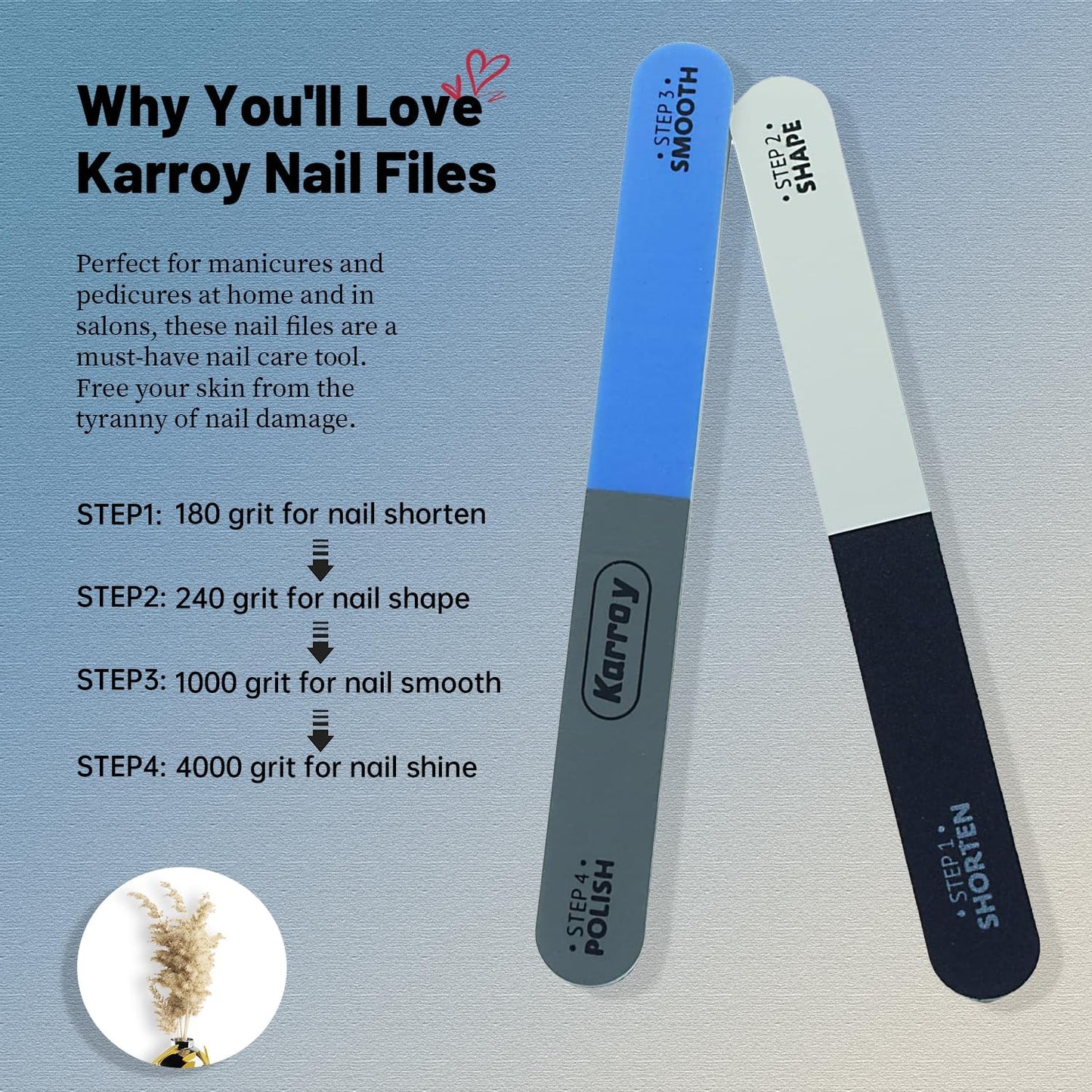 Nail File and Buffer Set - Dual-Sided 4-Step Nail Tools for Natural Nails | 20 Pieces