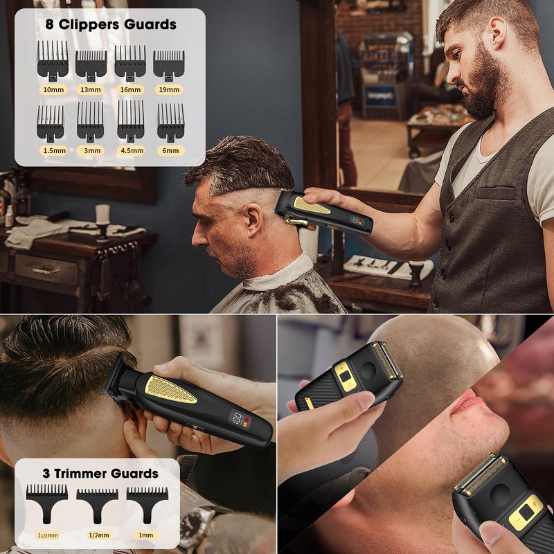 Zesuti Hair Clippers,Mens Beard Trimmer,Electric Razor for Men,Professional Hair Cutting Kit & Zero Gap T-Blade Trimmer & 7500 RPM Foil Shaver with LCD Display,Mens Gift