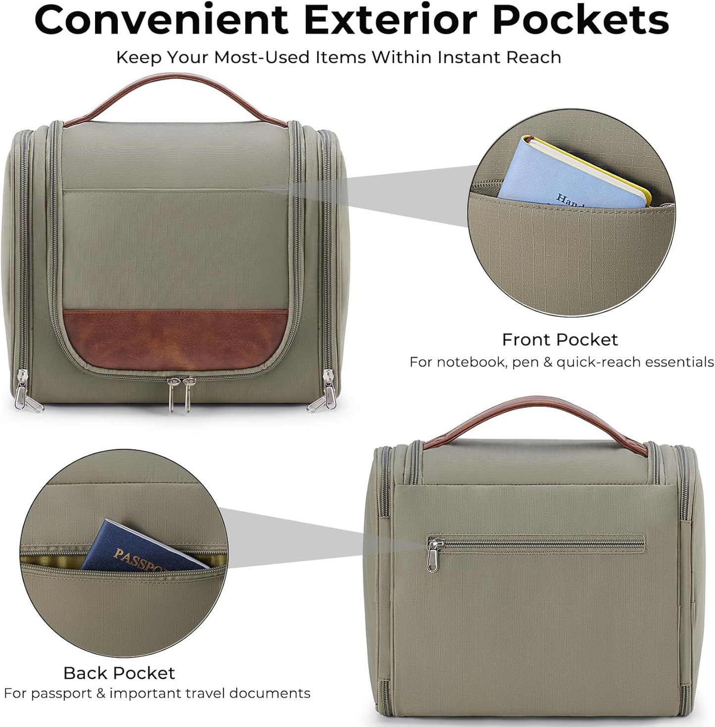 Large Hanging Toiletry Bag for Men - Travel Bathroom Organizer with Hook | Green Hygiene & Grooming Essentials