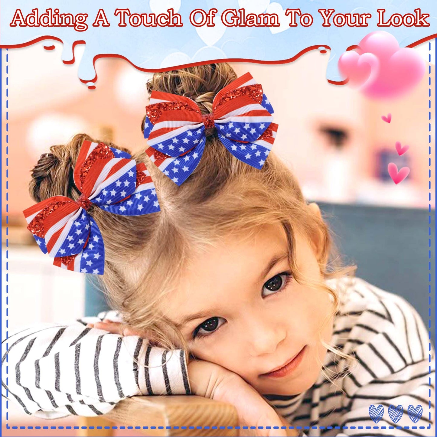 STGDAK Fourth of July Hair Bow Clips Patriotic Hair Clips Independence Day Bowknot Barrette Red White Blue Barrette 4th of July Boutique Bow Toddler Girls Women