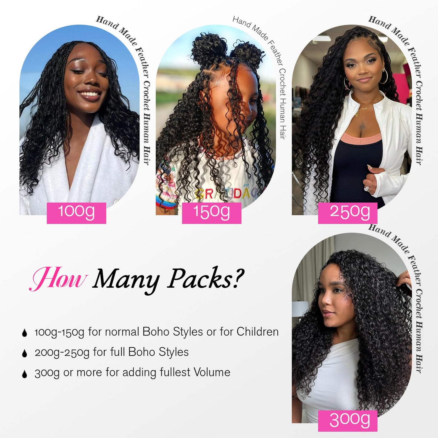 Urbeauty Feather Crochet Human Hair for Black Women, 100% Real Human Hair, 100Strands Deep Wave for Boho Braids, Miracle Knots, Pre-Looped, Knotless & Invisible, Soft, Reusable, Beginner-Friendly
