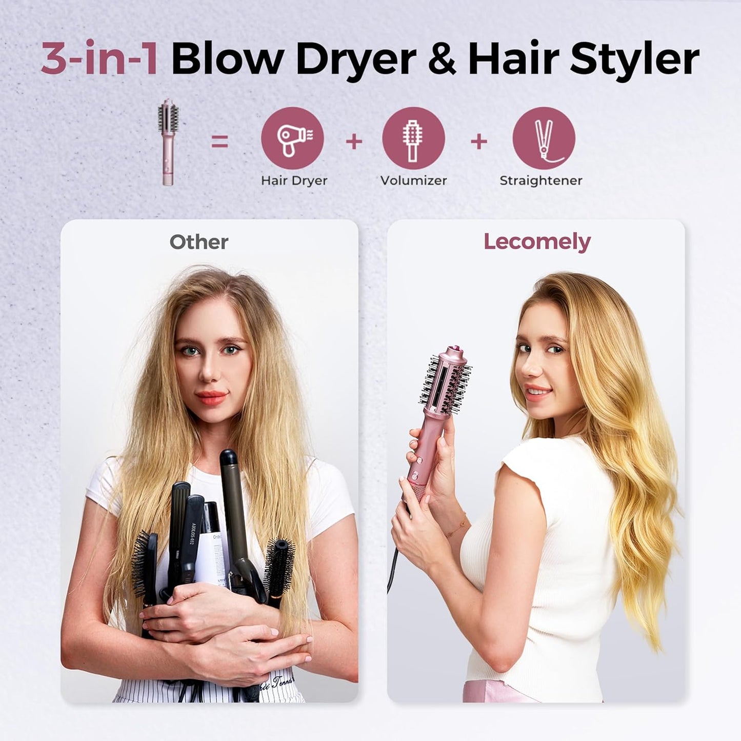 Ionic Hair Dryer Brush - 3 in 1 Hot Air Brush for Faster Drying & Styling | Lightweight Volumizer with Negative Ions