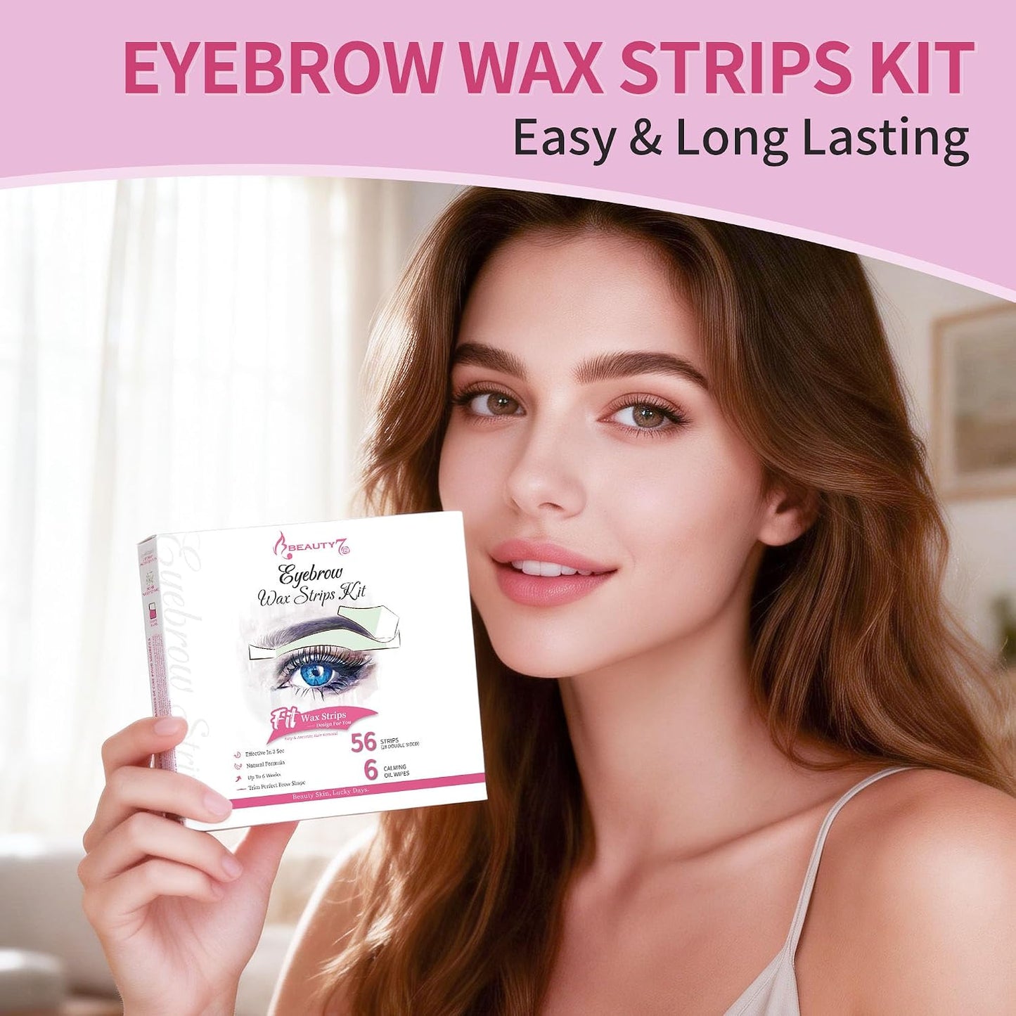 Eyebrow Wax Strips for Women - Facial Hair Removal | 56 Large Strips + 6 Calming Oil Wipes