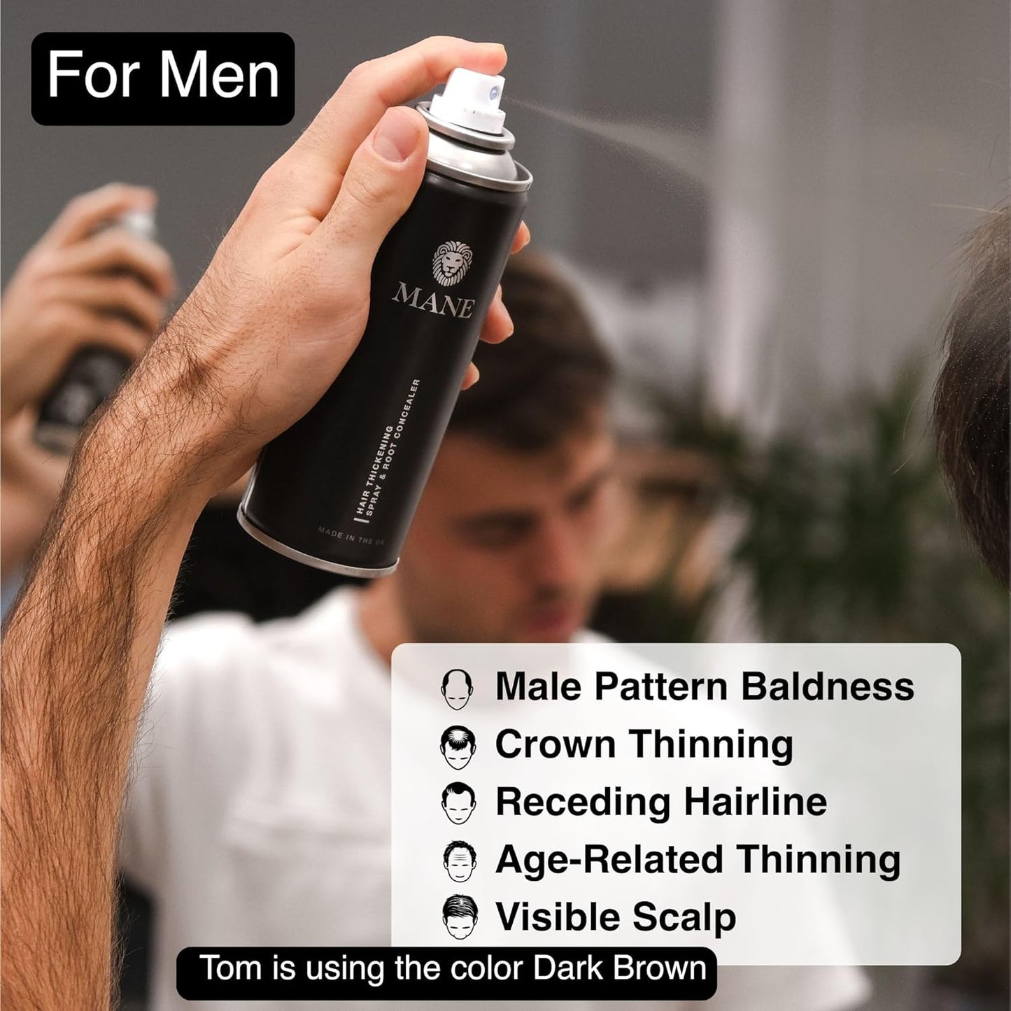 Mane Micro-Mineral Hair Thickening Spray - Instant Volume & Root Cover for Thinning Hair | Travel Size, 100 ml, Black