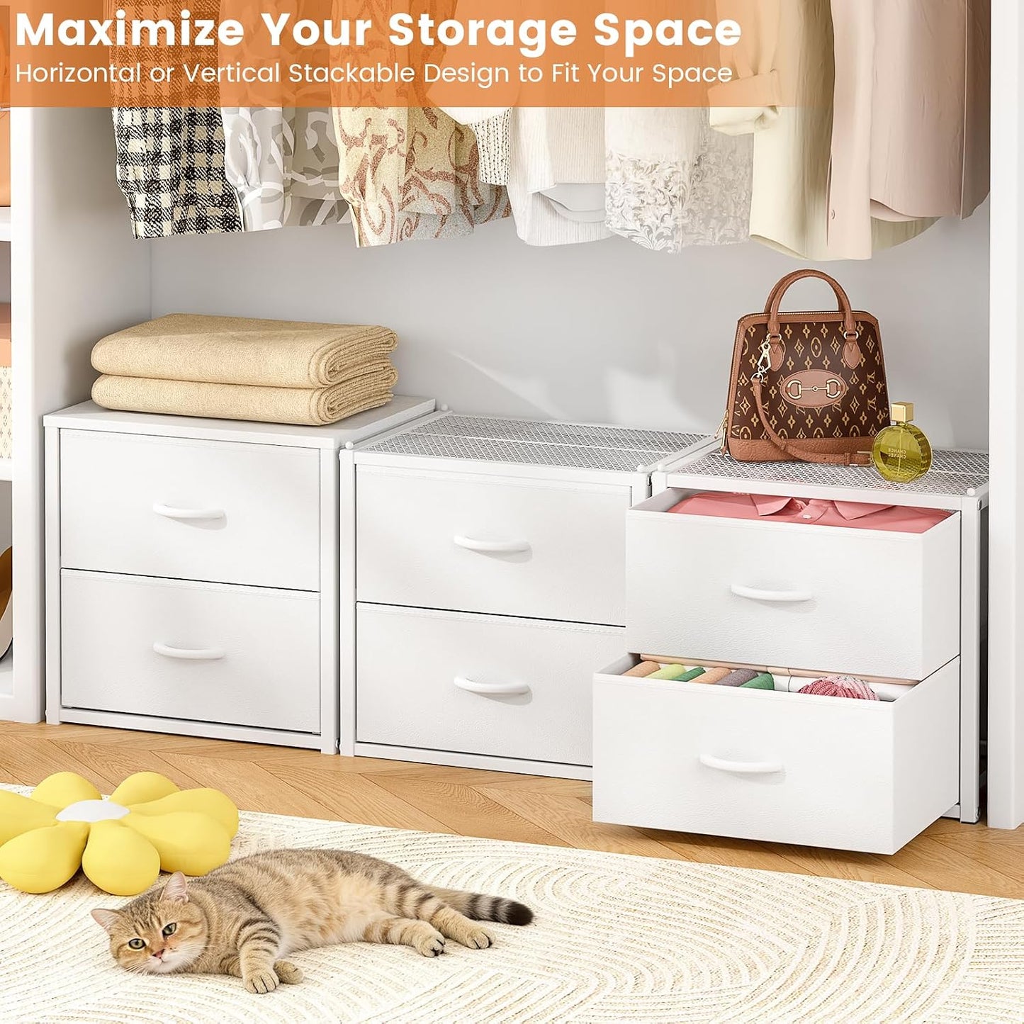 3-Pack Stackable Storage Drawers - White Closet Organizer for Clothes | Versatile Dresser for Bedroom, Living Room, Pantry