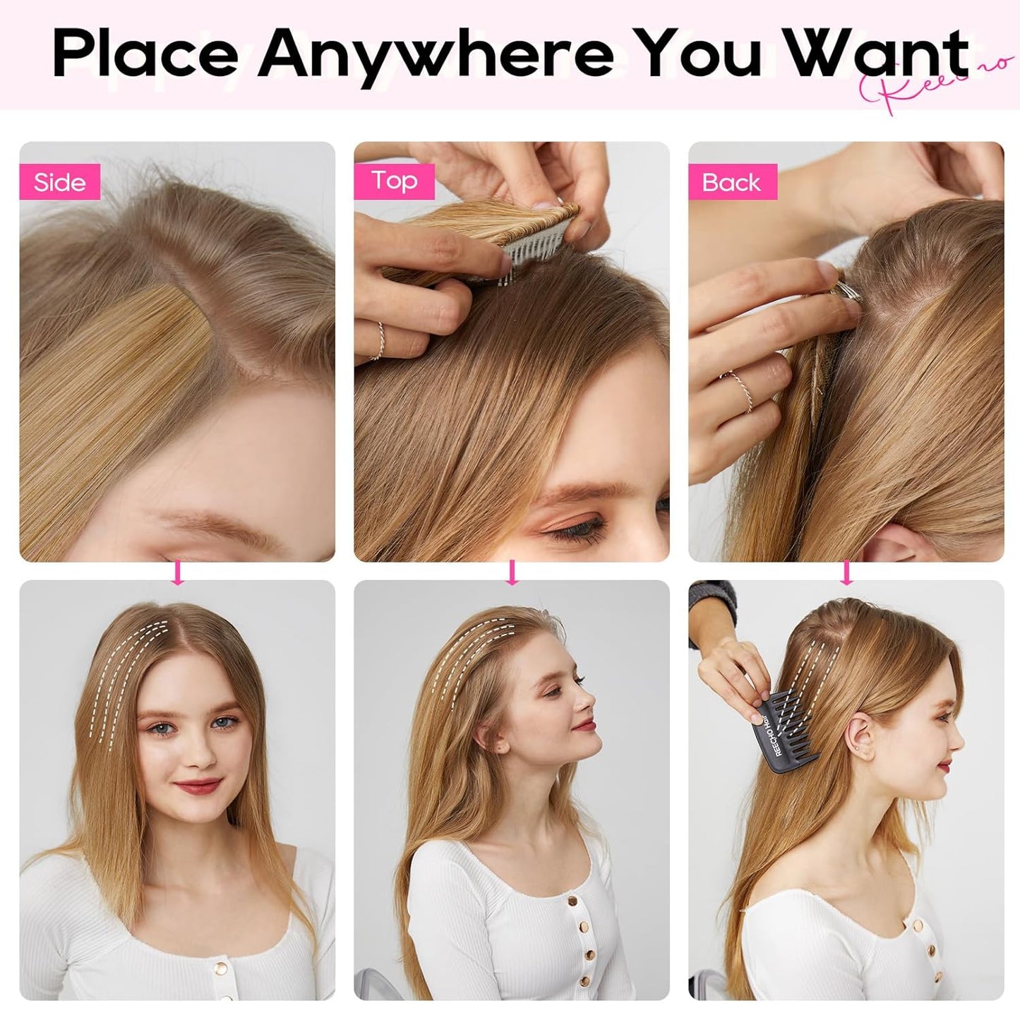 REECHO Clip-In Hair Volumizer | Short Thick Extensions for Extra Volume - Off Black, 8 Inch