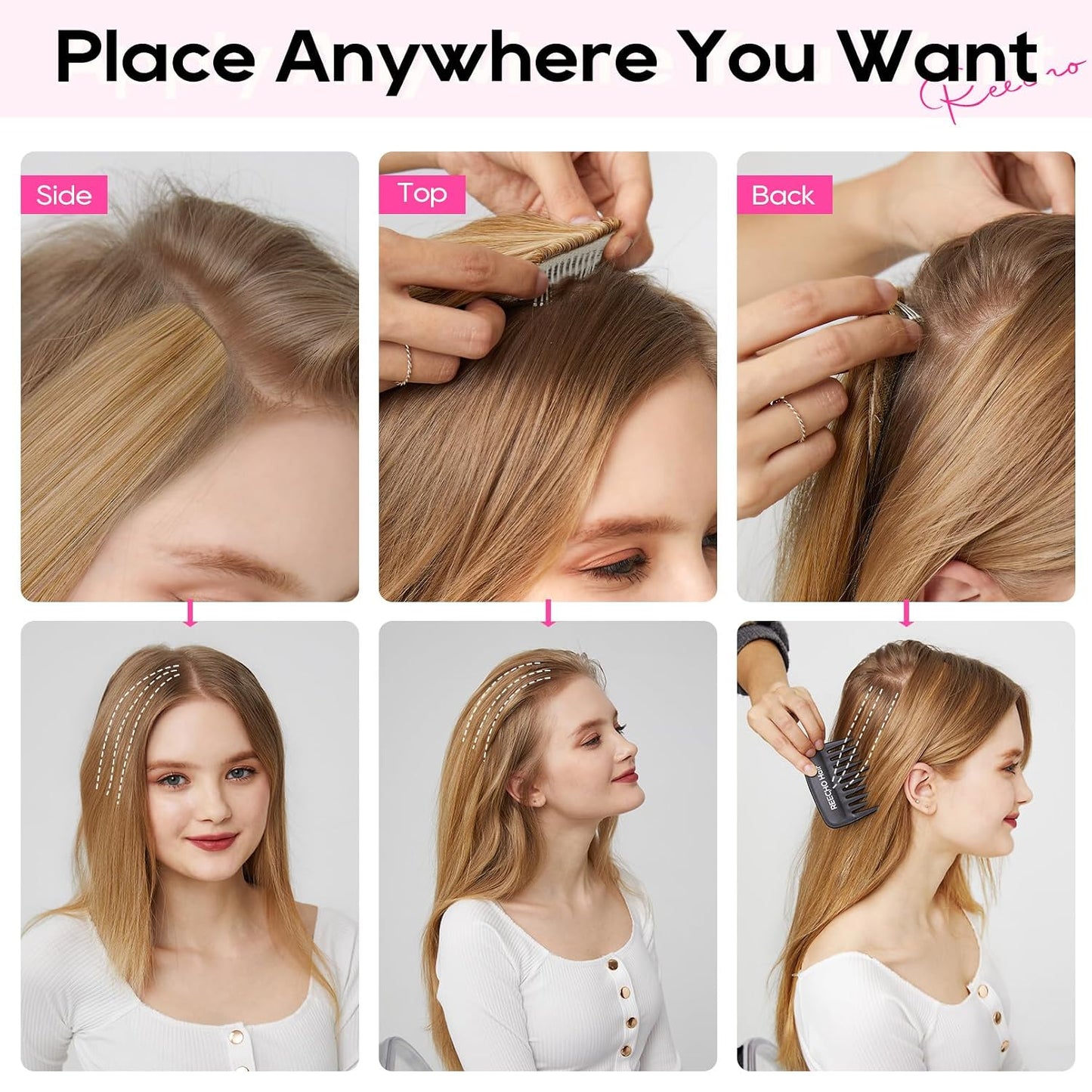REECHO Clip-In Hair Volumizer | Short Thick Extensions for Fine Hair - Silver Grey, 8 Inch
