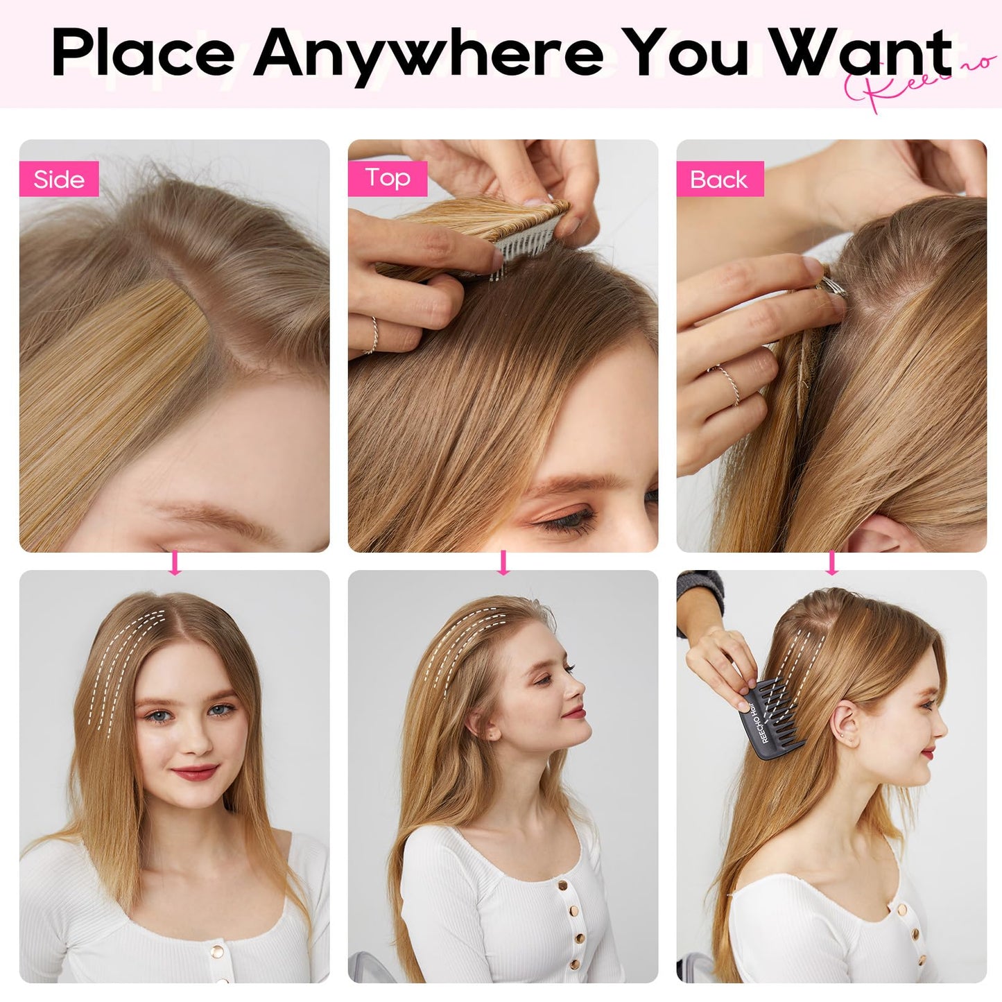 REECHO Human Hair Clip-in Hair Volumizer - Short Thick Hairpieces for Extra Volume, Easy Clip-in Extensions for Thin & Fine Hair Silver Grey 8 Inch(Pack of 1)