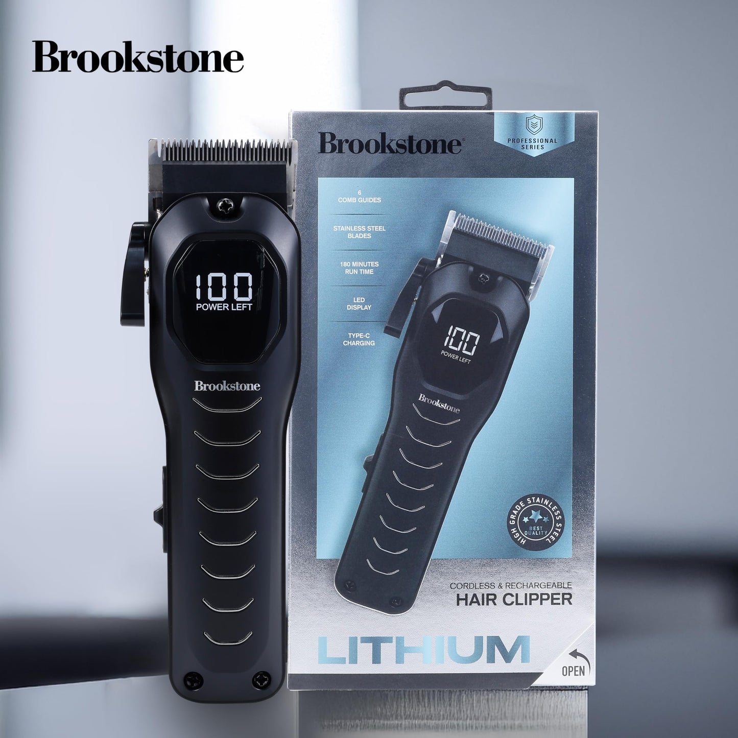 Brookstone - Cordless & Rechargeable Beard and Body Trimmer – Precision Grooming with Multiple Length Comb Attachments, Ergonomic Grip, Complete Grooming Kit