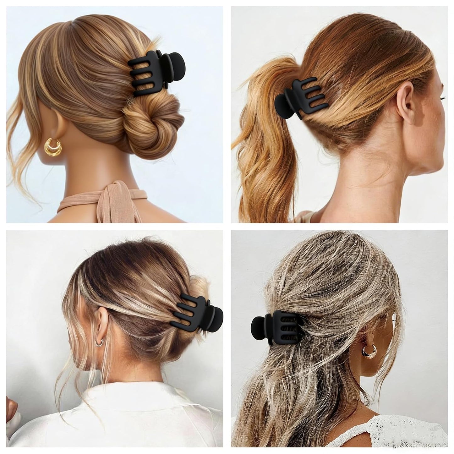 Medium Hair Clips for Women - 8 Pcs Small Claw Clips for Thin & Thick Hair | Rectangle Jaw Hair Accessories in Black