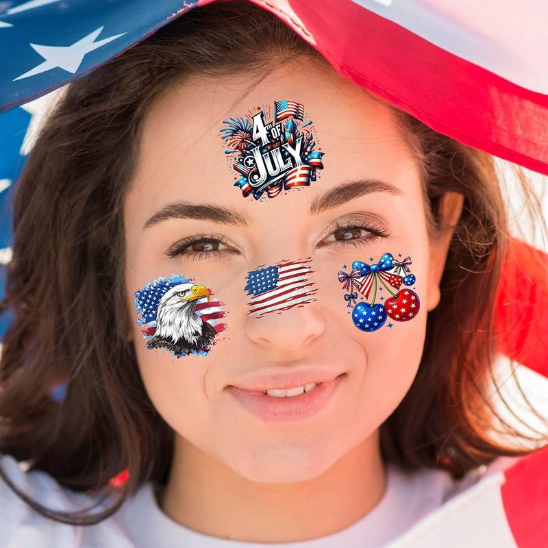 Patriotic Temporary Tattoos - 49 Sheets of 4th of July Designs | Red, White & Blue USA Flag Party Favors