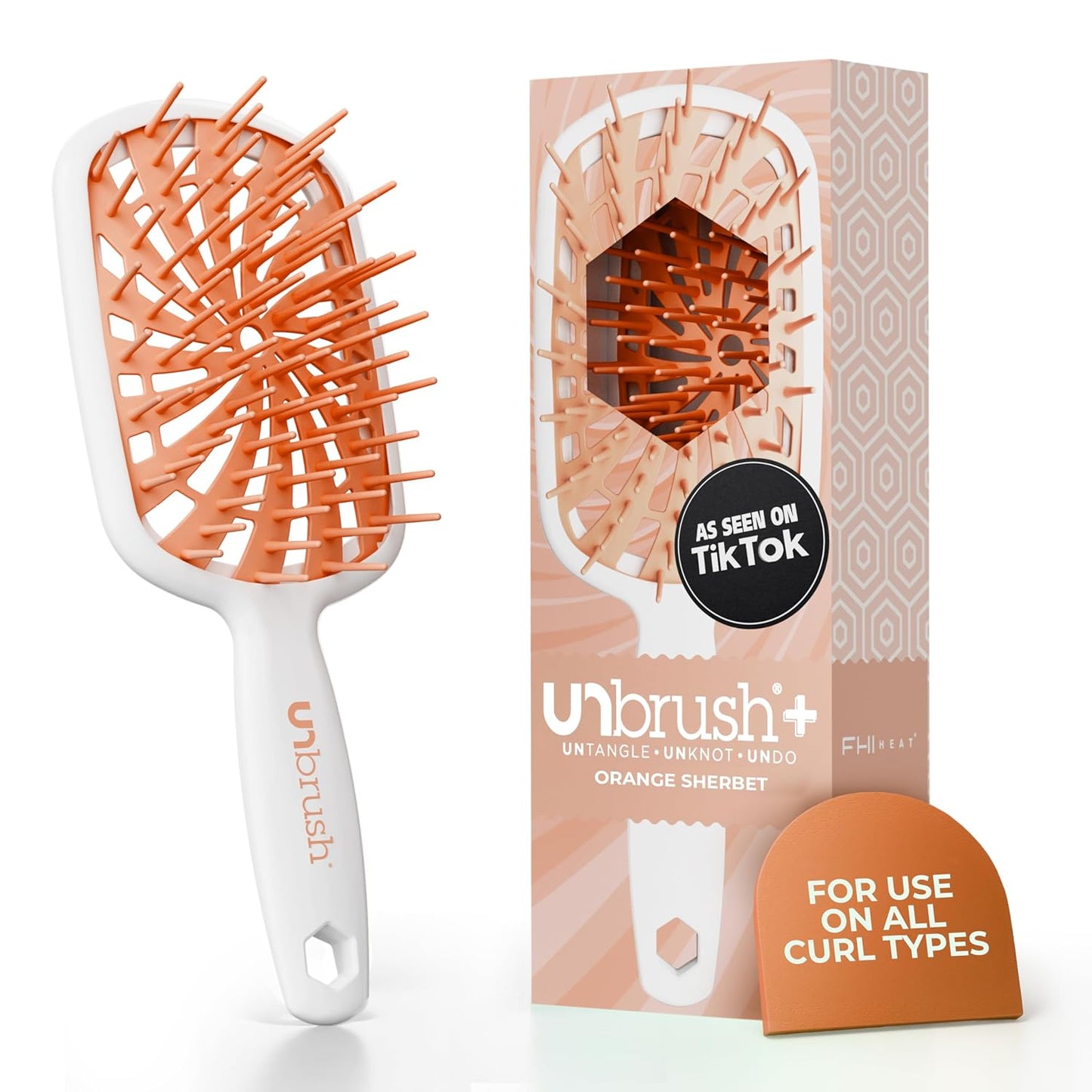 FHI Heat Curly Hair Brush - Gentle Detangling for Wet or Dry Fragile Hair | 84 UltraFlex Bristles, Vented Design